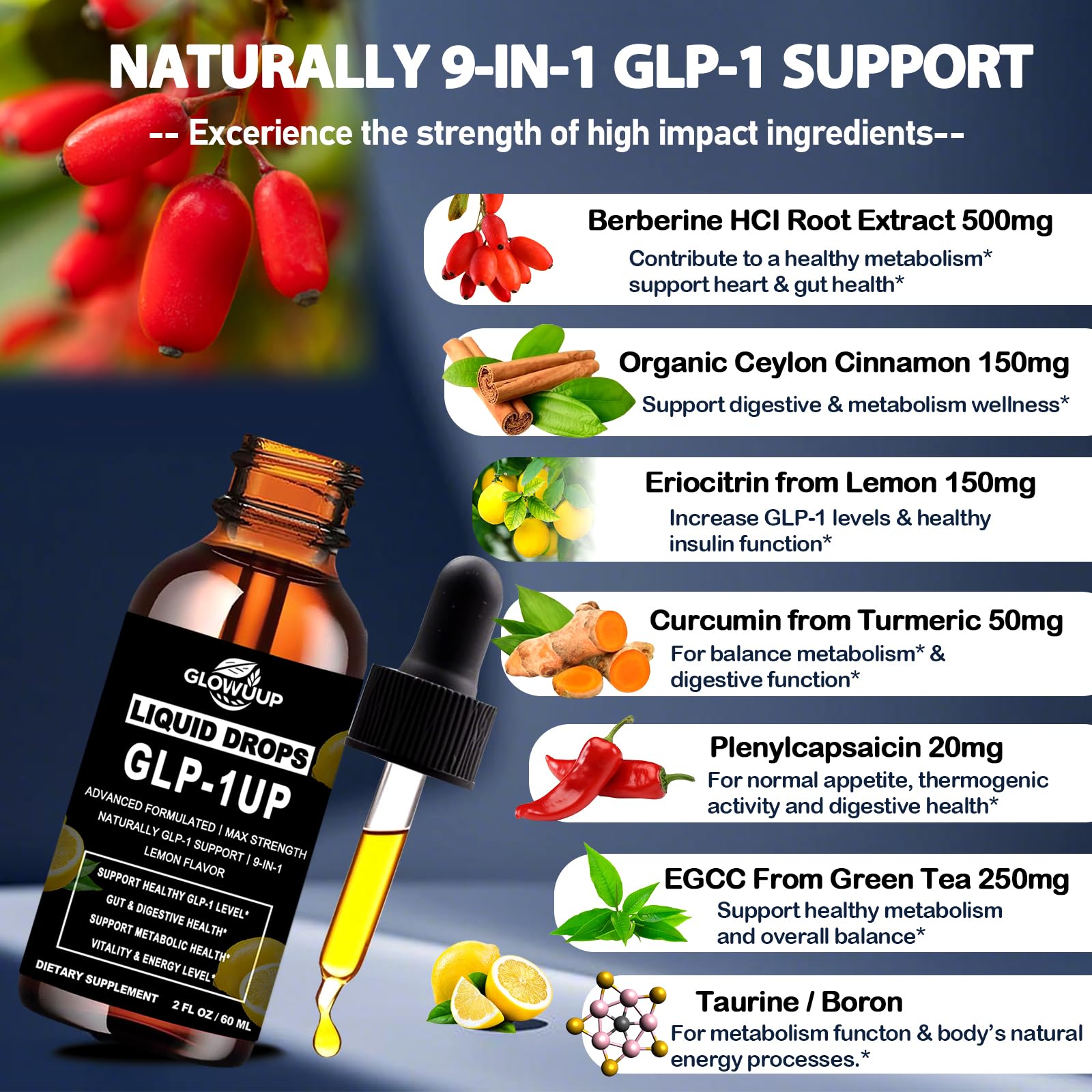 GLOVVUUP Berberine HCl liquid supplement bottle with label