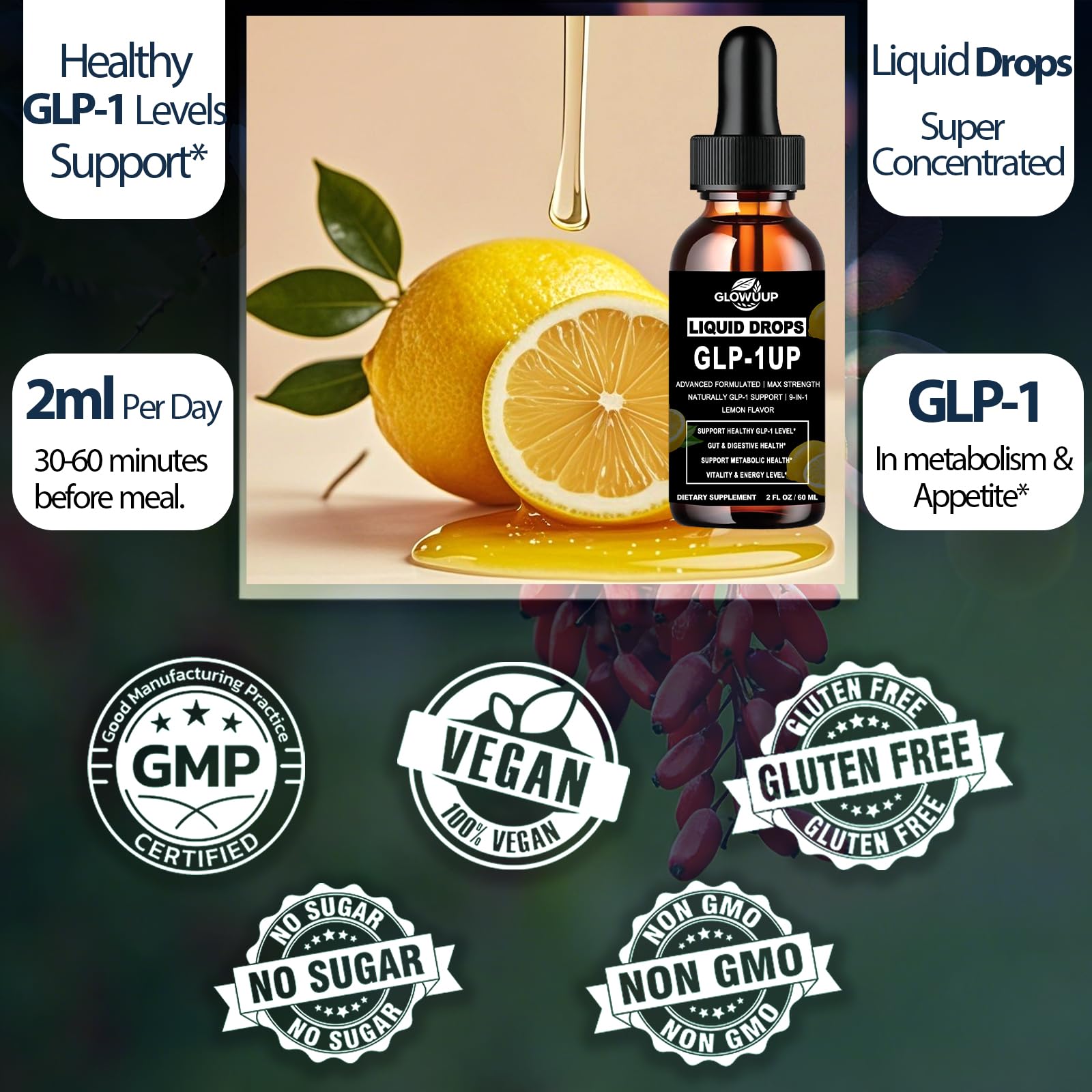 GLOVVUUP Berberine HCl supplement in a glass with water
