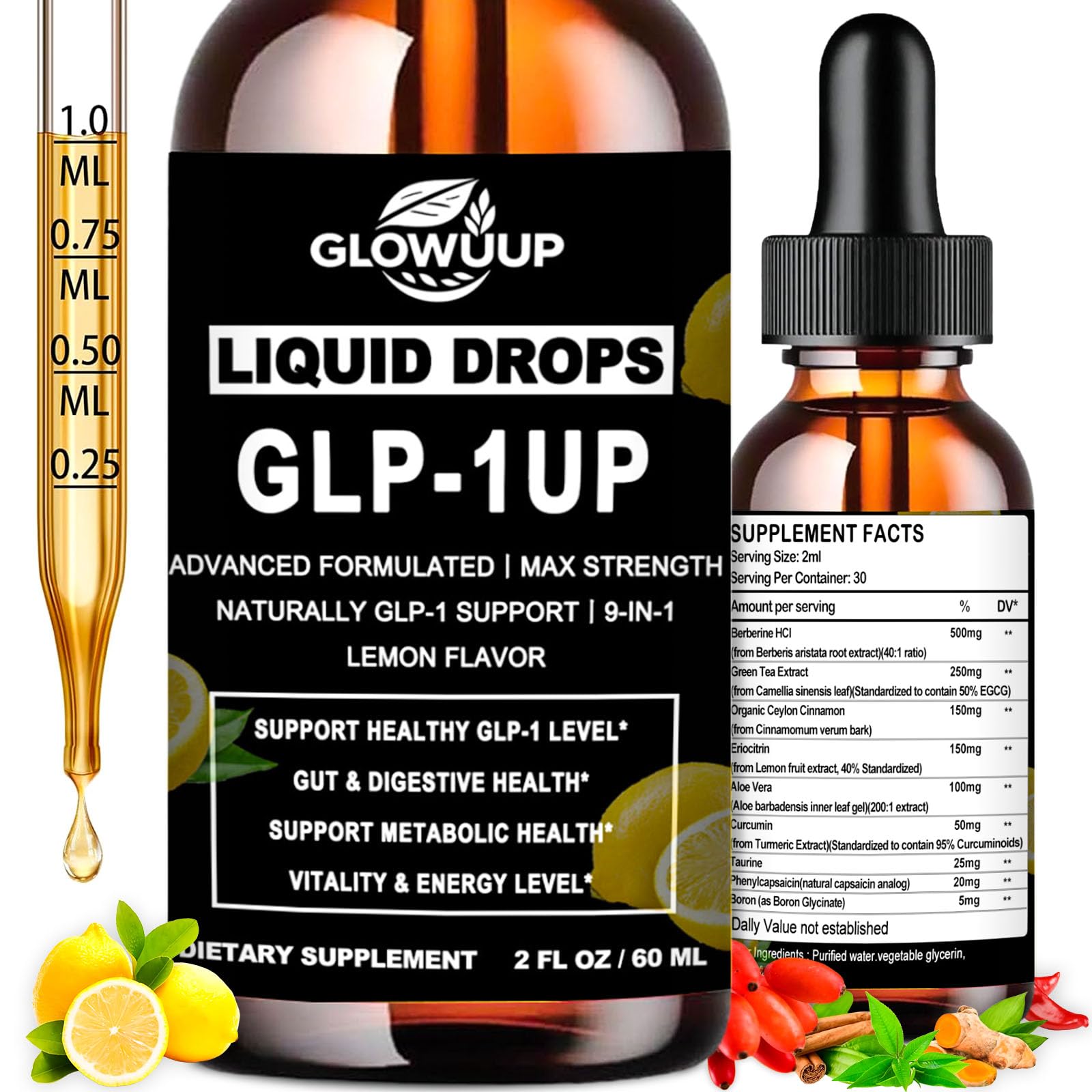 GLOVVUUP GLP-1 Liquid Supplement 2 fl oz bottle front view