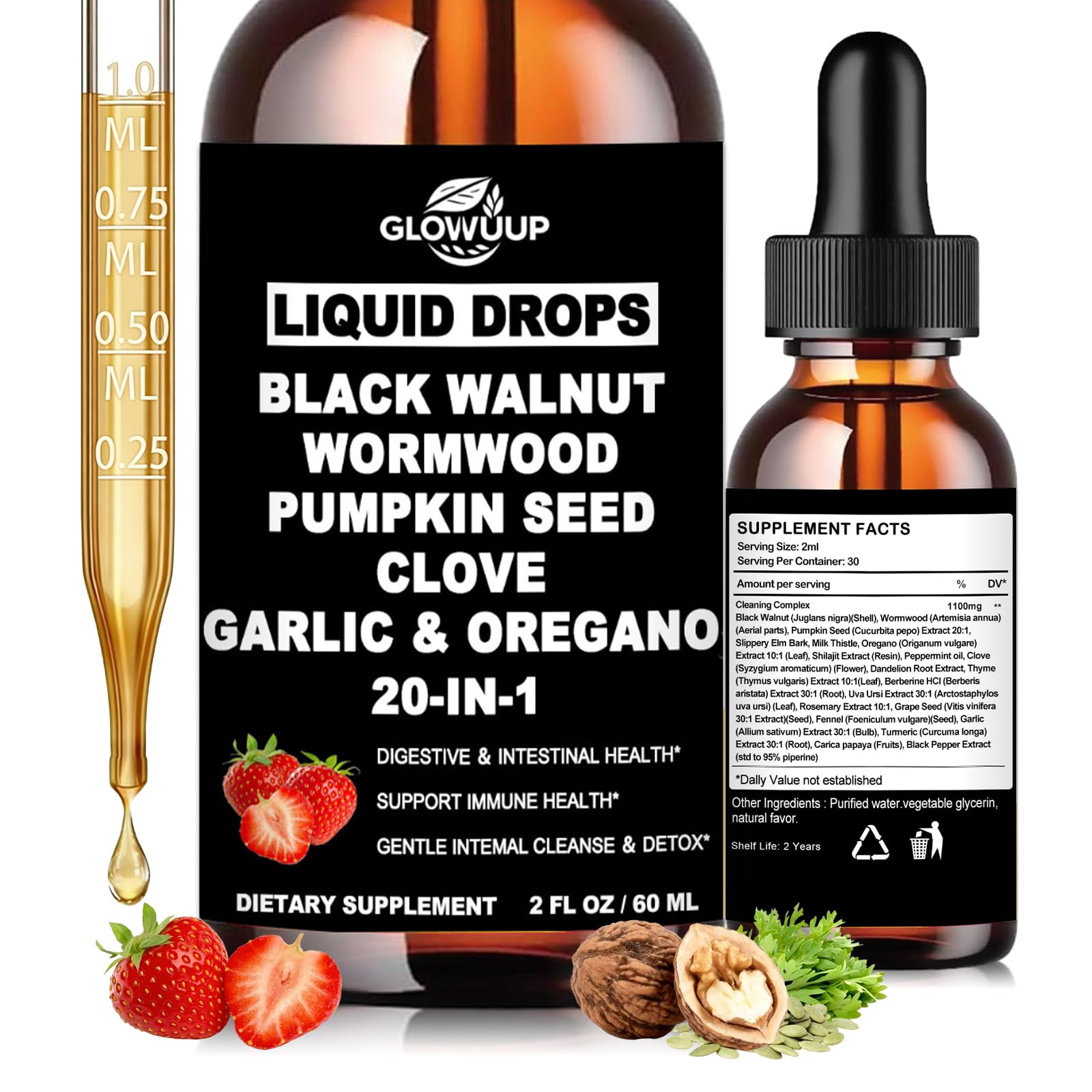 GLOVVUUP Herbal Supplement 20-in-1 Blend 60ml Liquid Drops front view