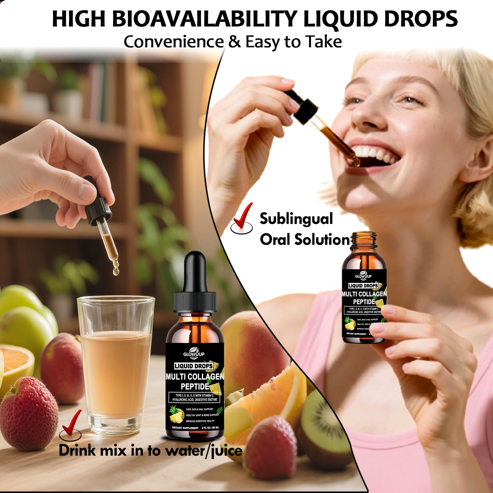 GLOVVUUP Multi Collagen Peptides Liquid Drops 60ml close-up of label