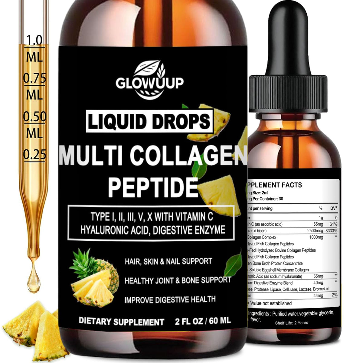 GLOVVUUP Multi Collagen Peptides Liquid Drops 60ml front view
