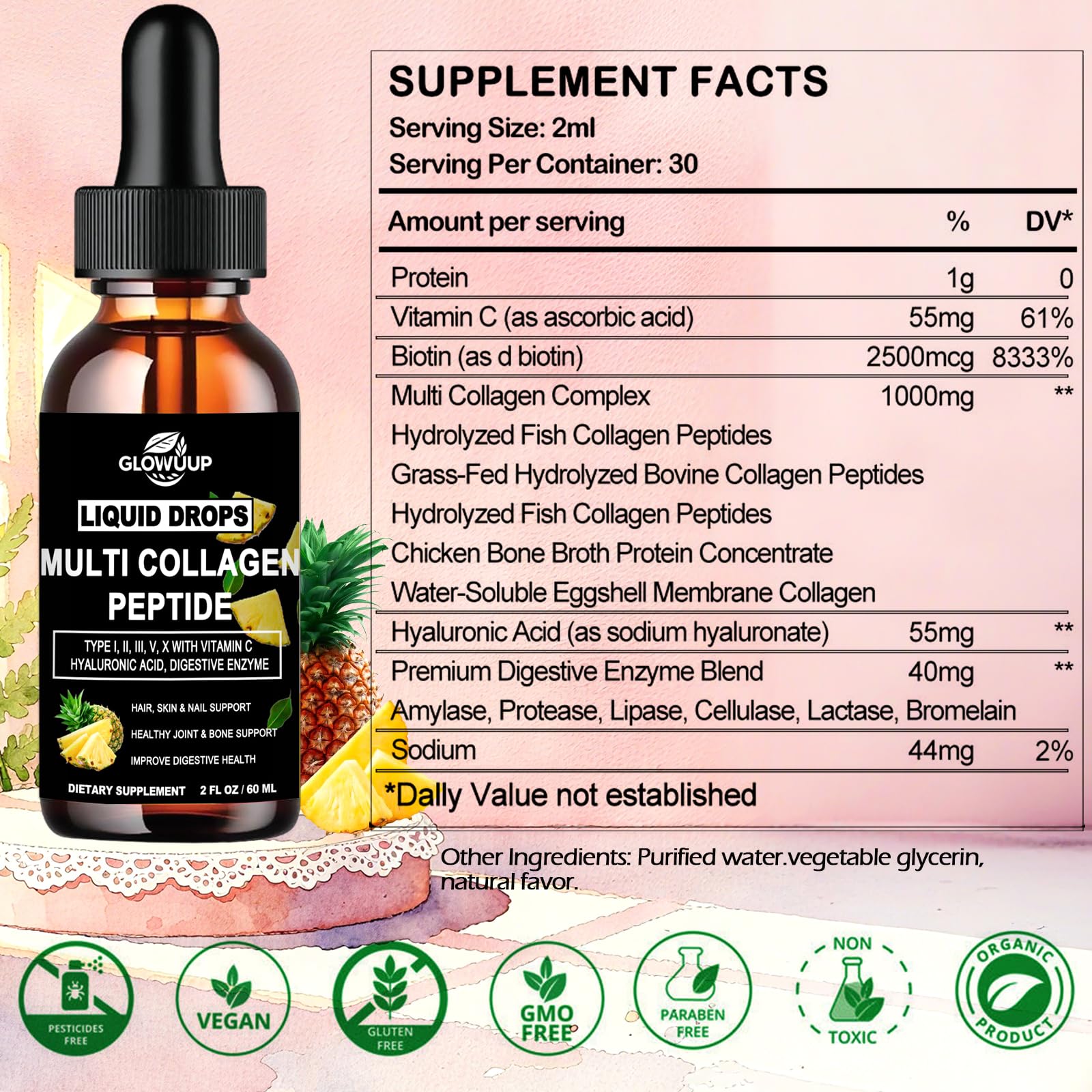 GLOVVUUP Multi Collagen Peptides Liquid Drops 60ml lifestyle scene