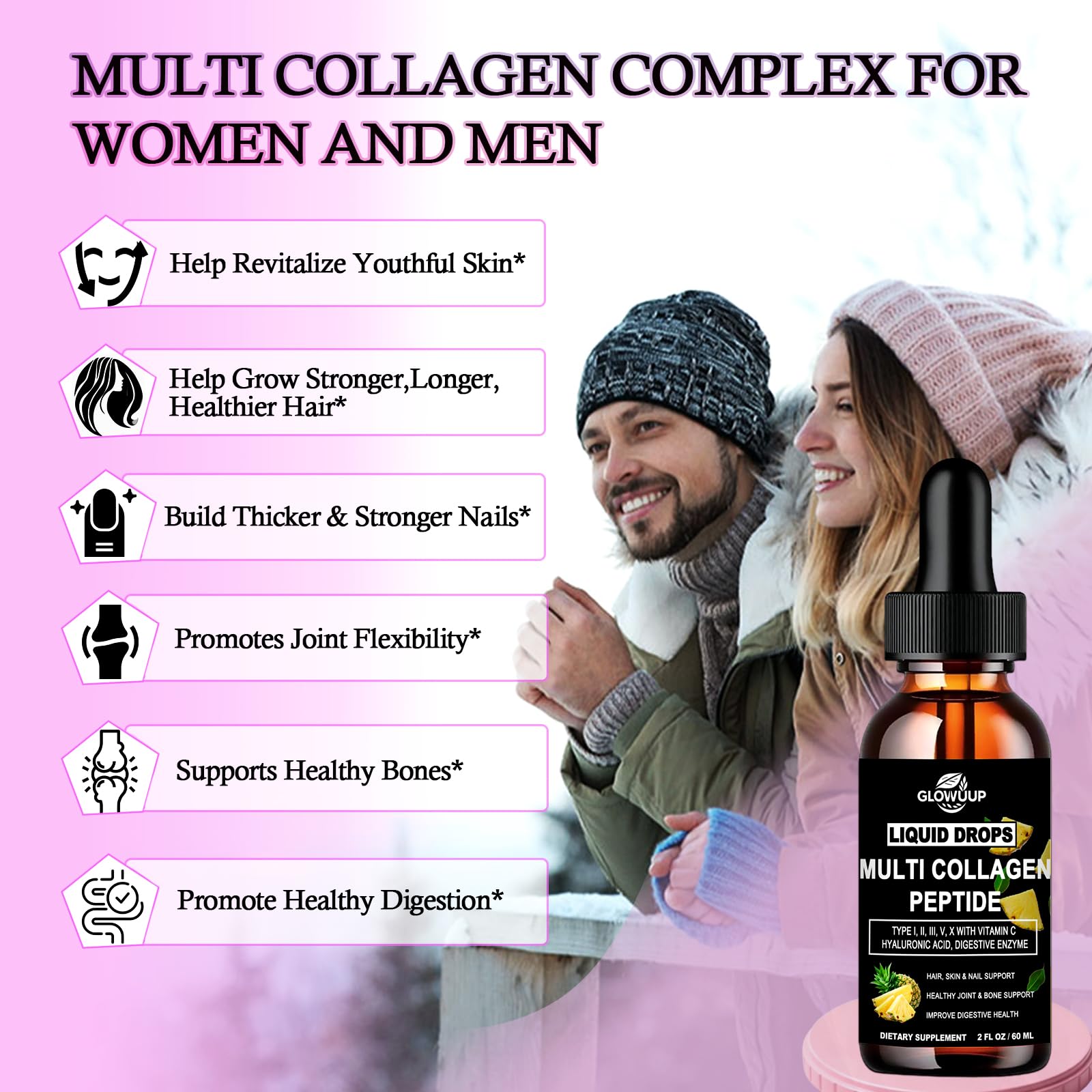 GLOVVUUP Multi Collagen Peptides Liquid Drops 60ml with measuring dropper