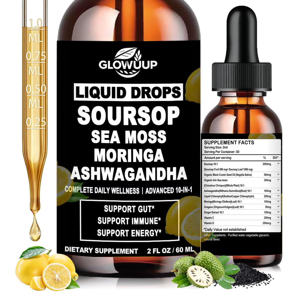 GLOVVUUP Soursop Graviola Liquid Drops 60ml front view