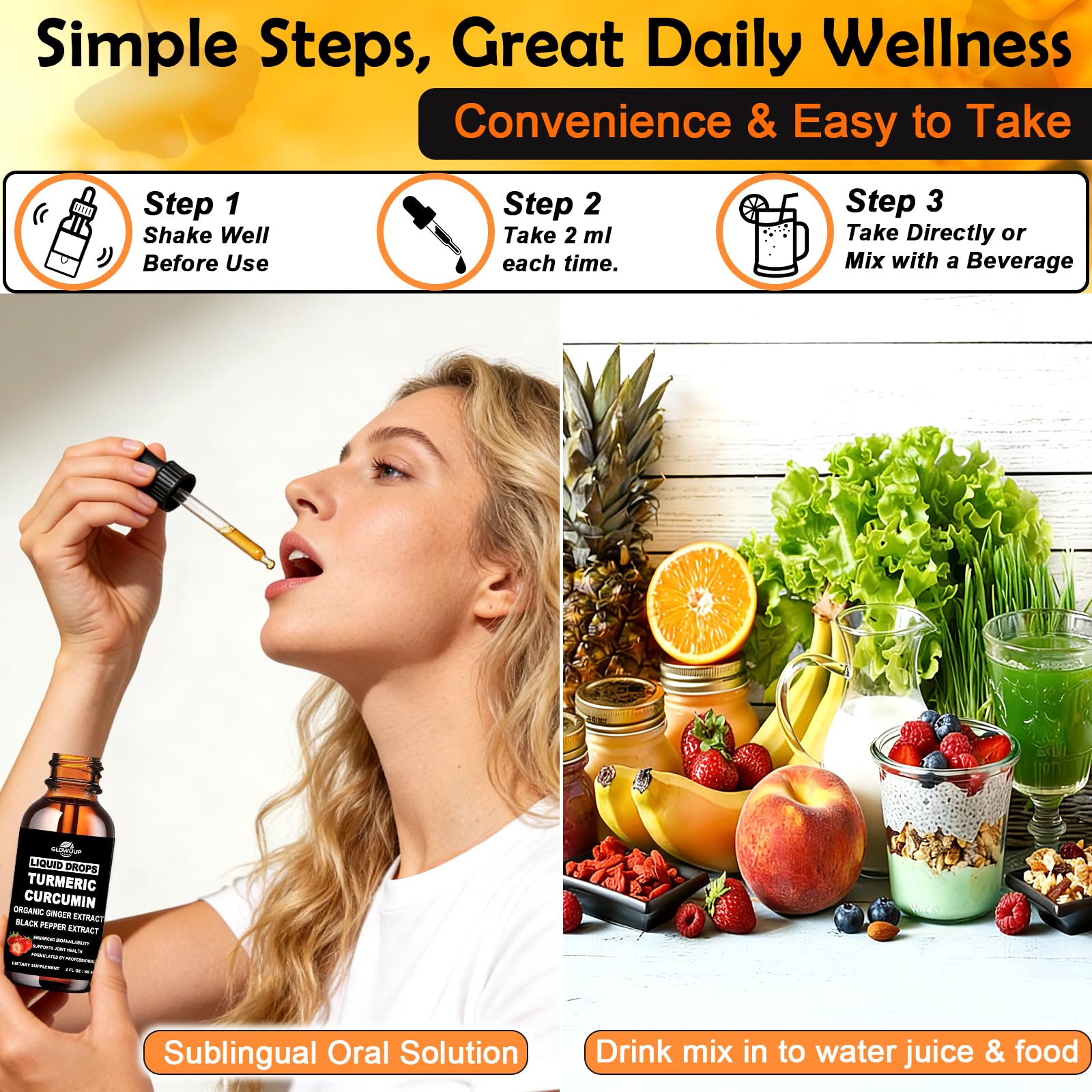 GLOVVUUP Turmeric Curcumin Complex Liquid Supplement 60ml packaging