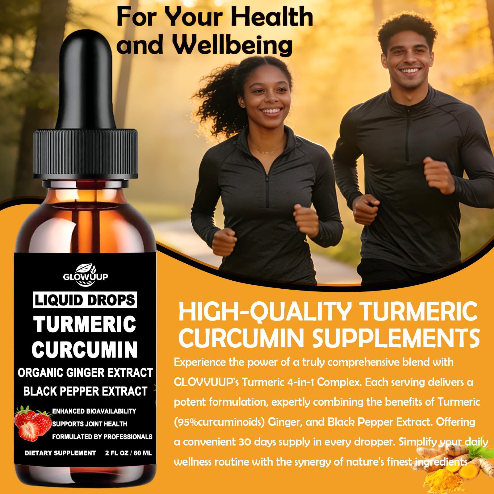 GLOVVUUP Turmeric Curcumin Complex Liquid Supplement 60ml with measuring spoon