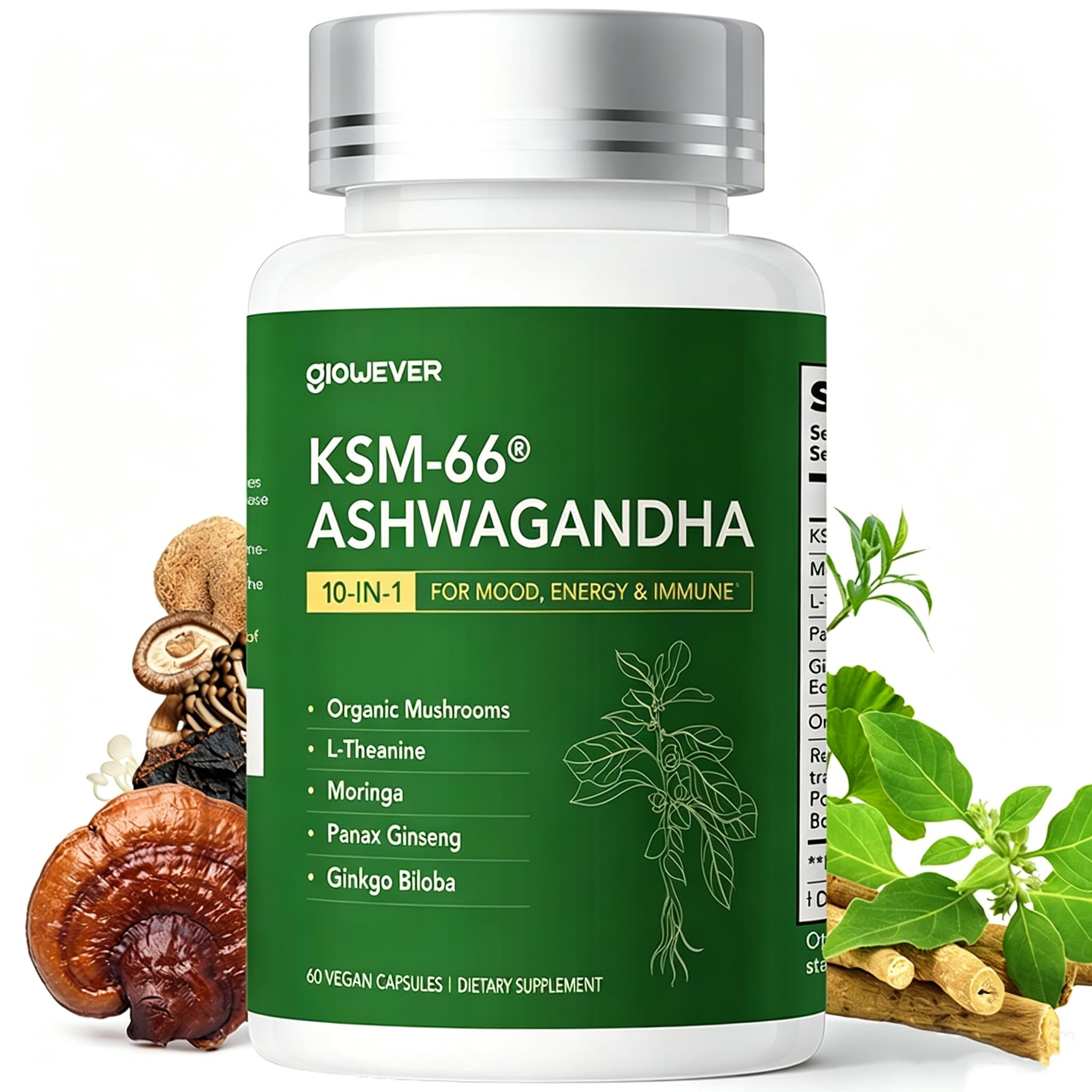 GlowEver Ashwagandha Supplement bottle front view