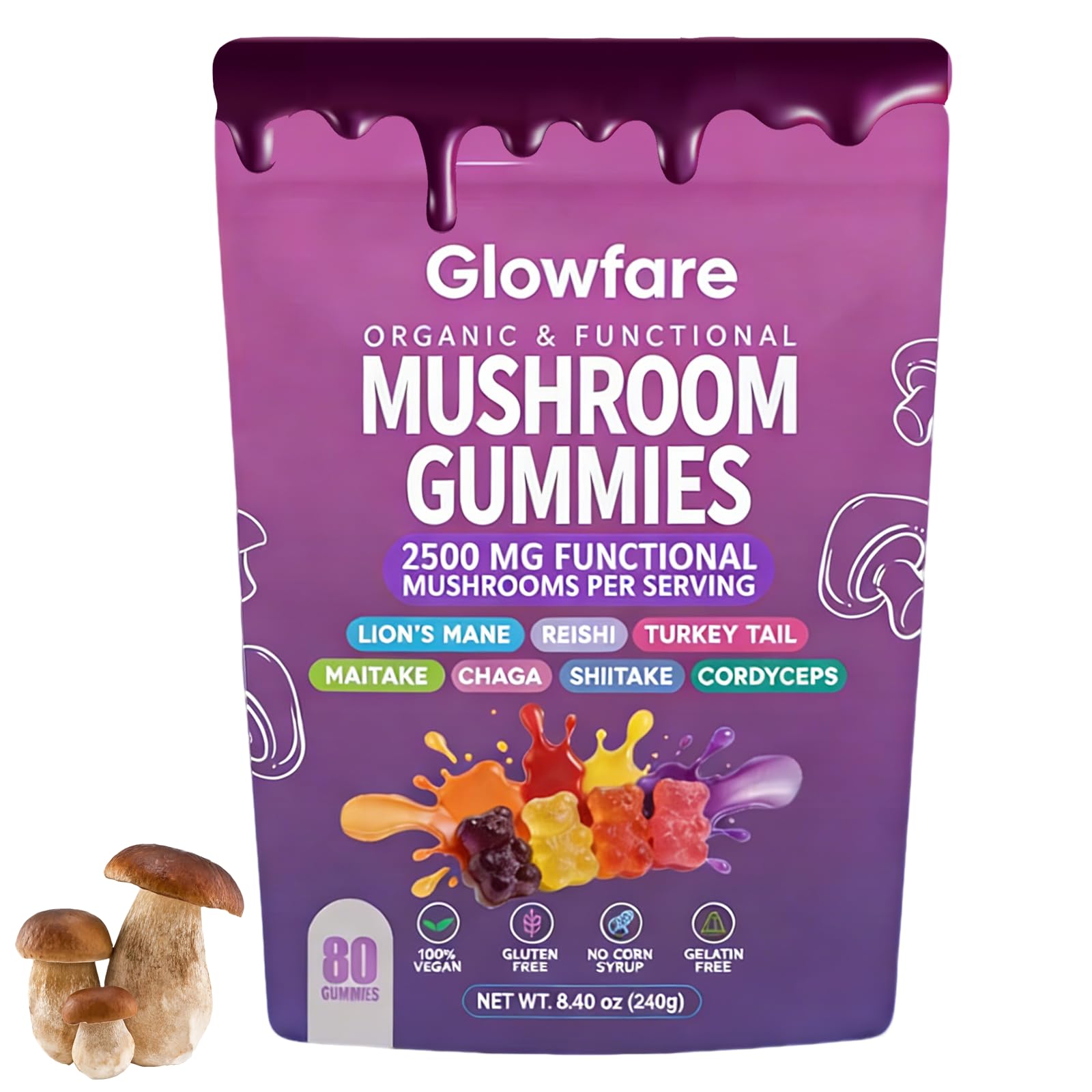 Glowfare Mushroom & Herb Blend Gummies 250g front view