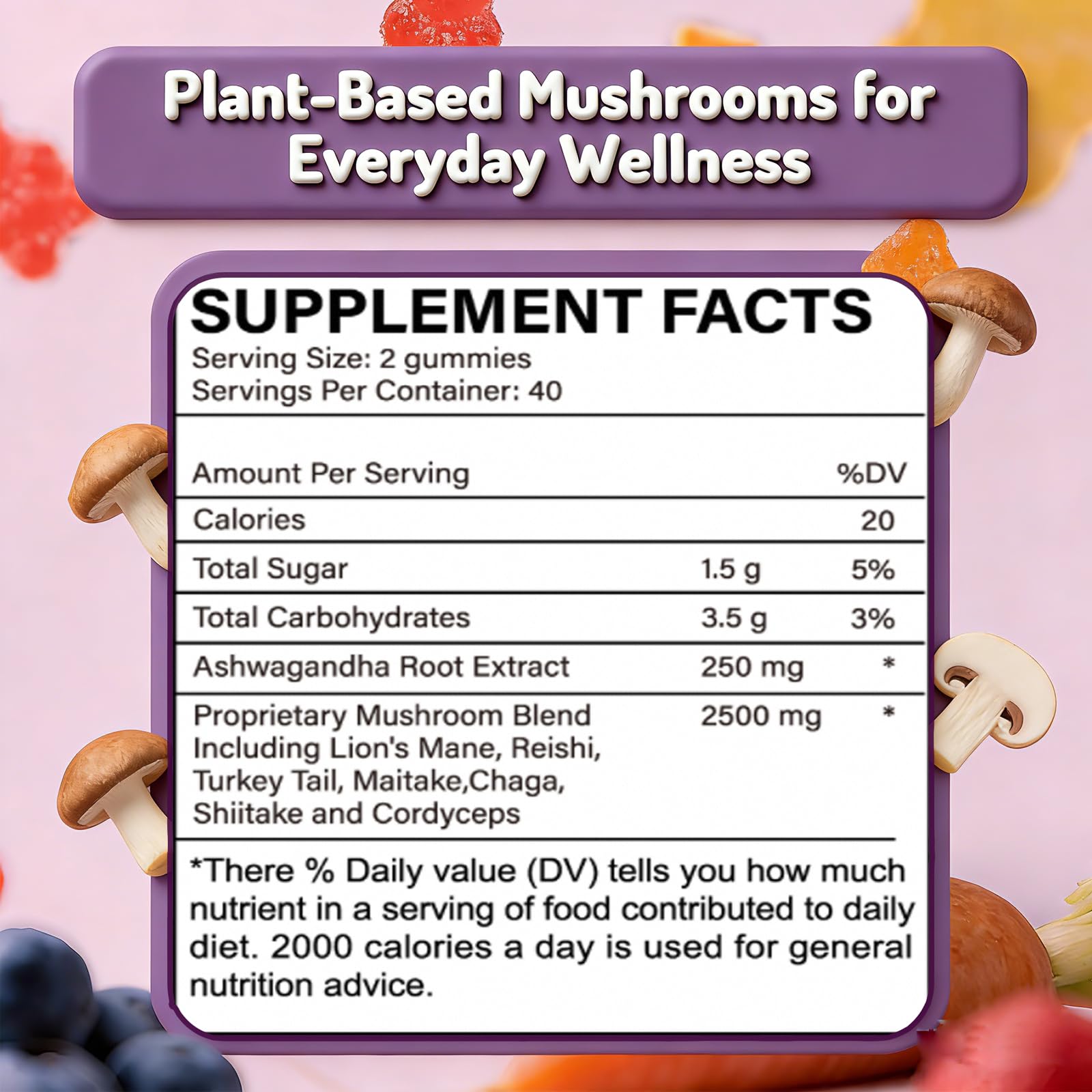 Glowfare Mushroom & Herb Blend Gummies ingredients list