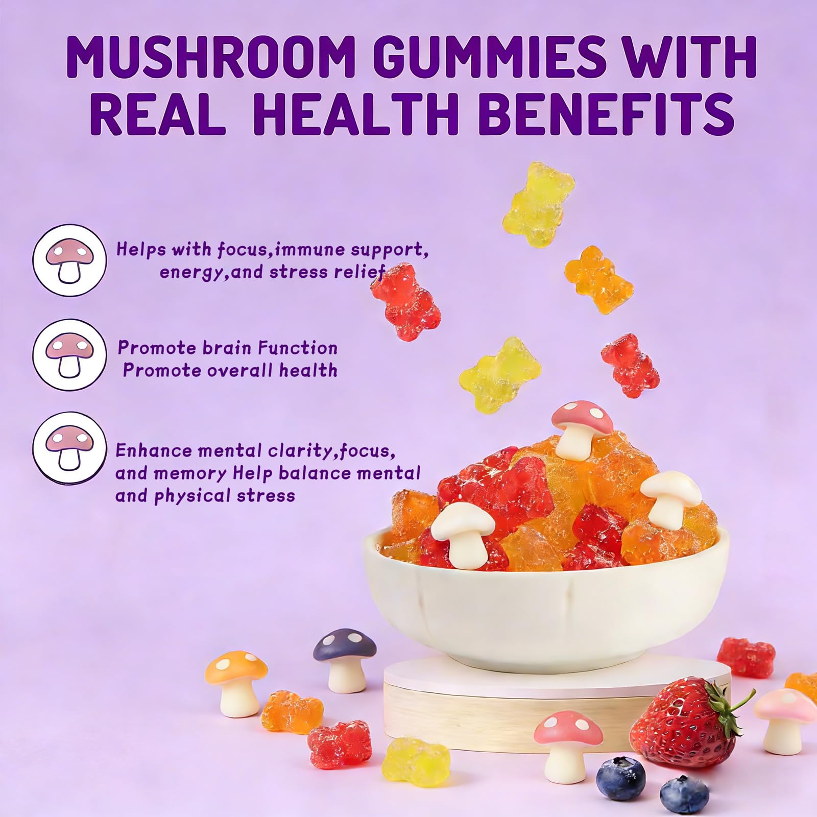 Glowfare Mushroom & Herb Blend Gummies on a wooden table