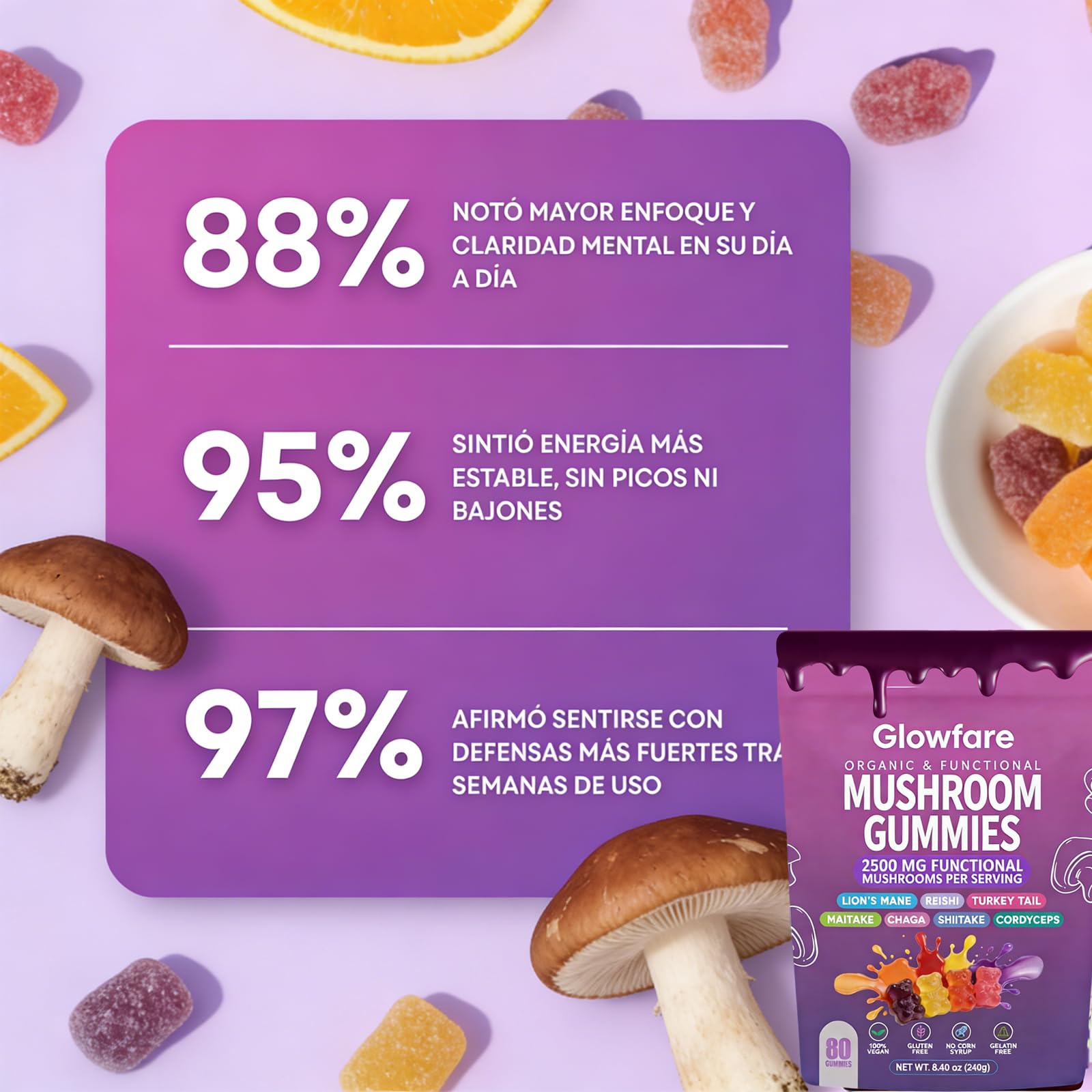 Glowfare Mushroom & Herb Blend Gummies with fresh berries