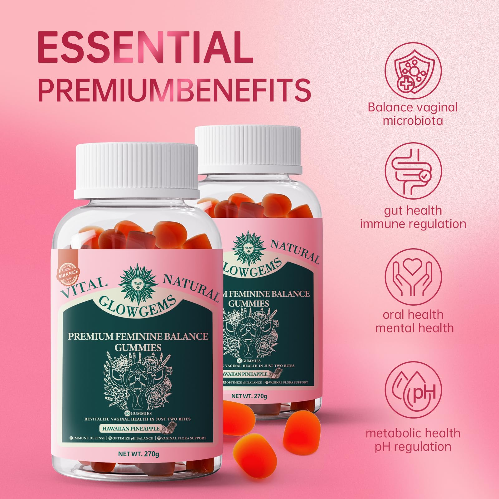 GlowGems Feminine Multimineral Gummies Hawaiian Pineapple flavour