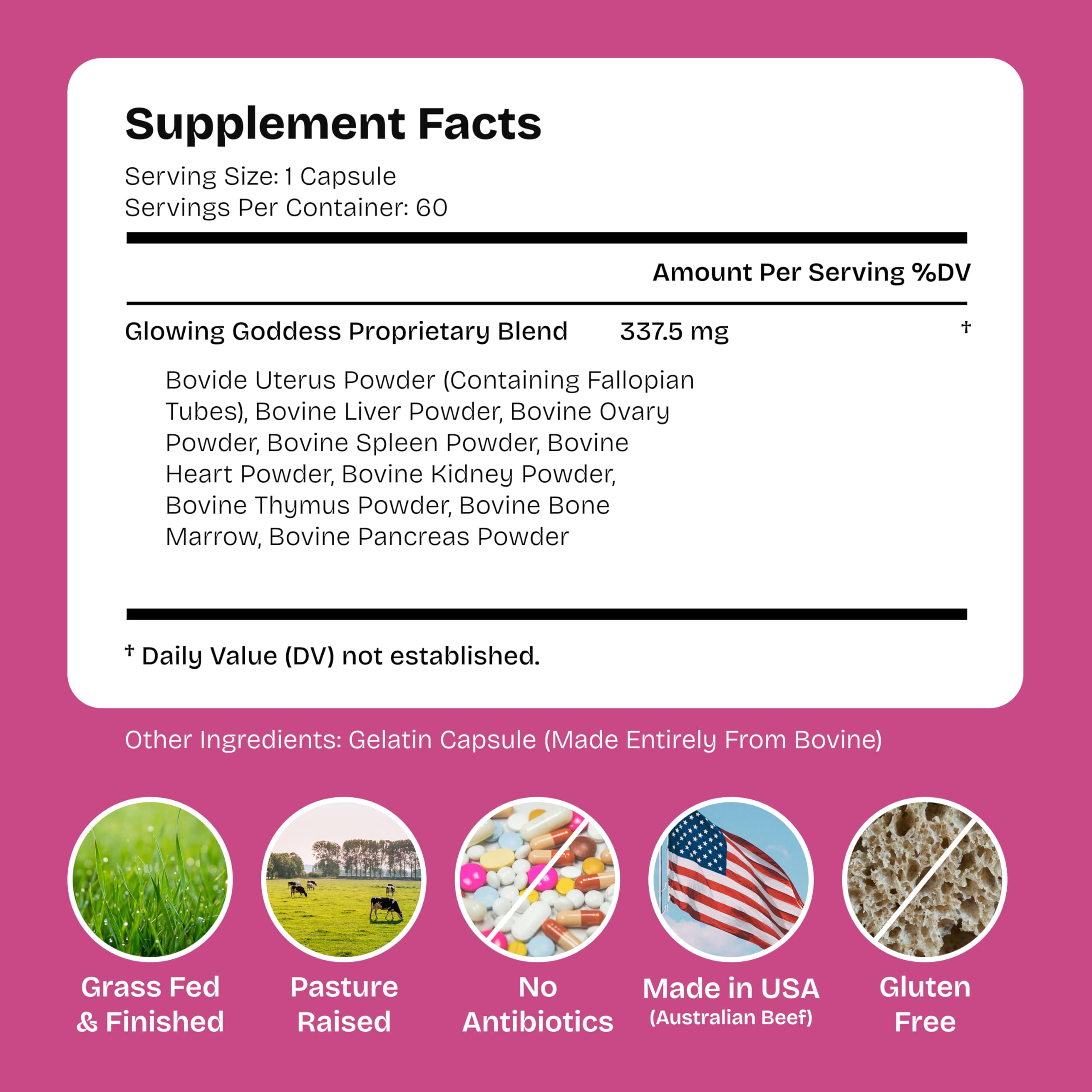 Glowing Goddess Beef Organ Supplement ingredients list