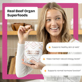 Glowing Goddess Beef Organ Supplement on a wooden table