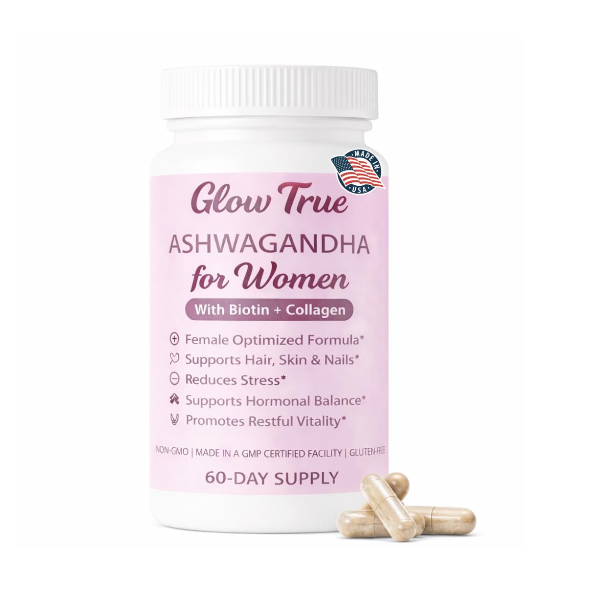 GlowTrue Ashwagandha for Women 500mg front view