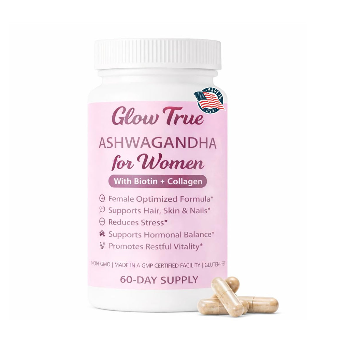 GlowTrue Ashwagandha for Women 500mg front view