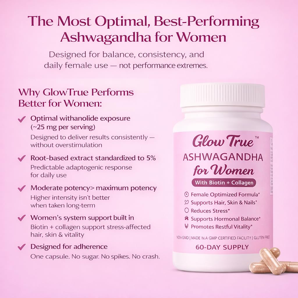 GlowTrue Ashwagandha for Women 500mg on kitchen table