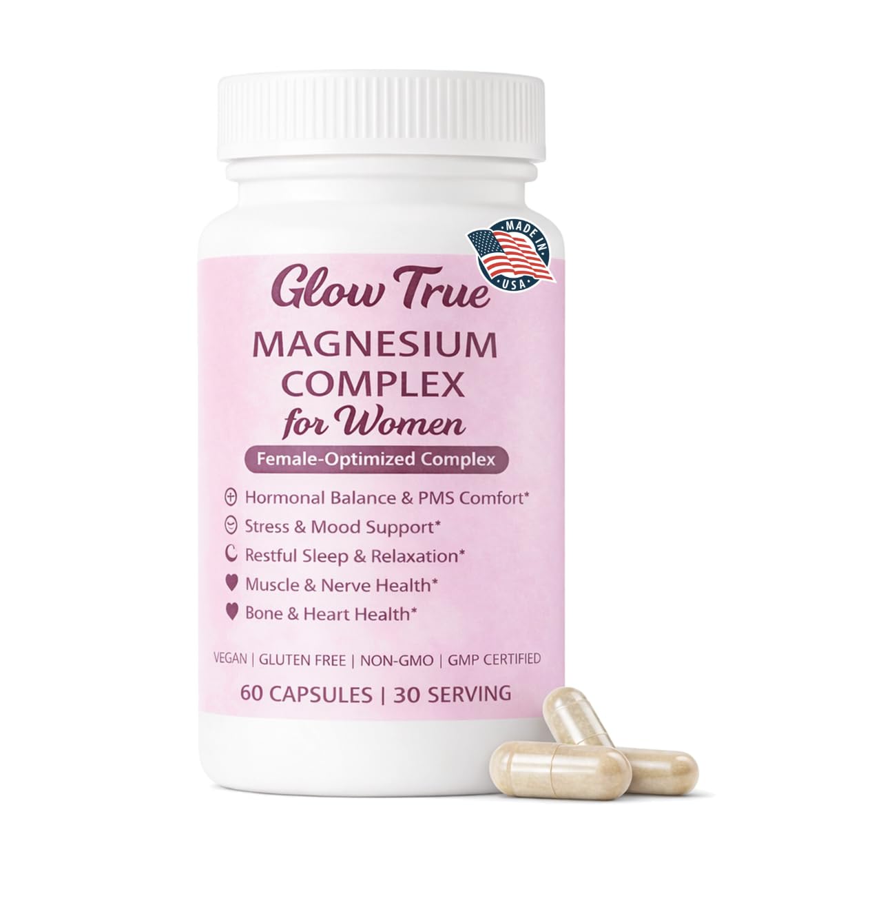GlowTrue Magnesium Spectrum 5 Complex 500mg capsules front view