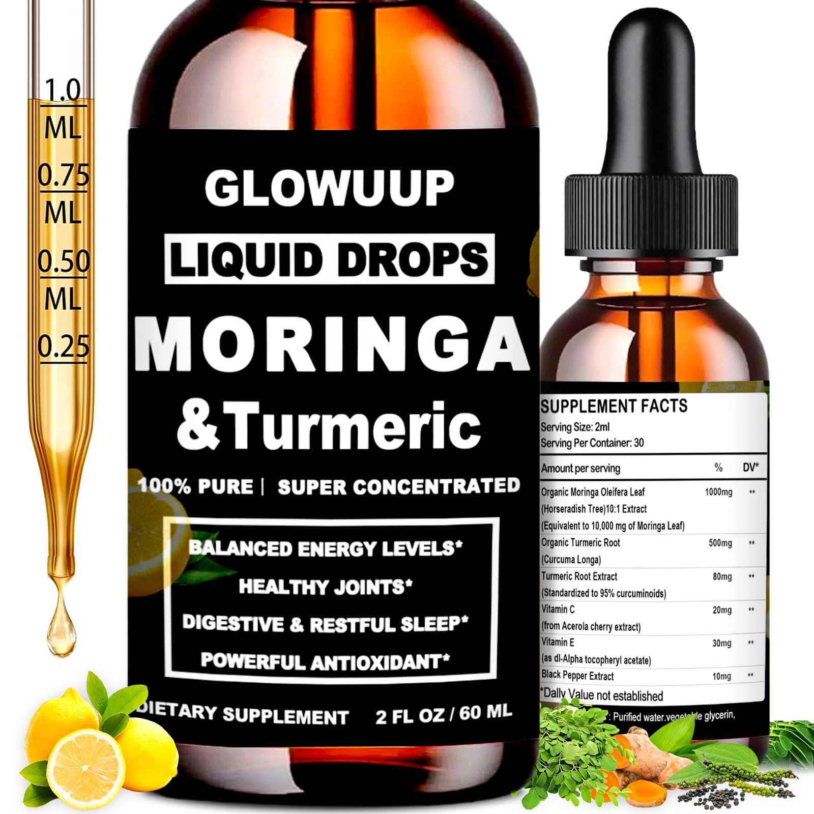 GLOWUUP Organic Moringa Liquid Drops bottle front view