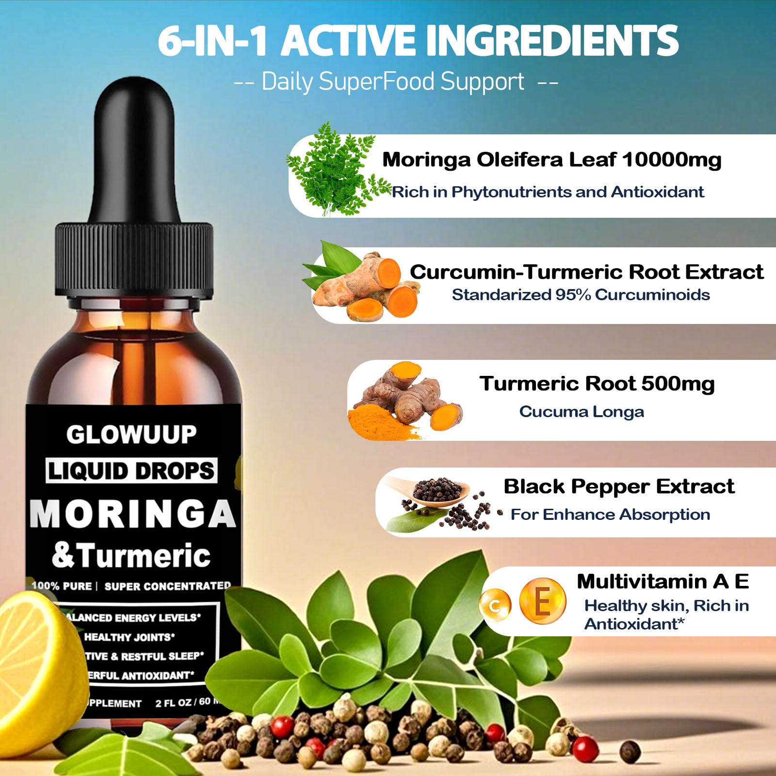 GLOWUUP Organic Moringa Liquid Drops bottle side view