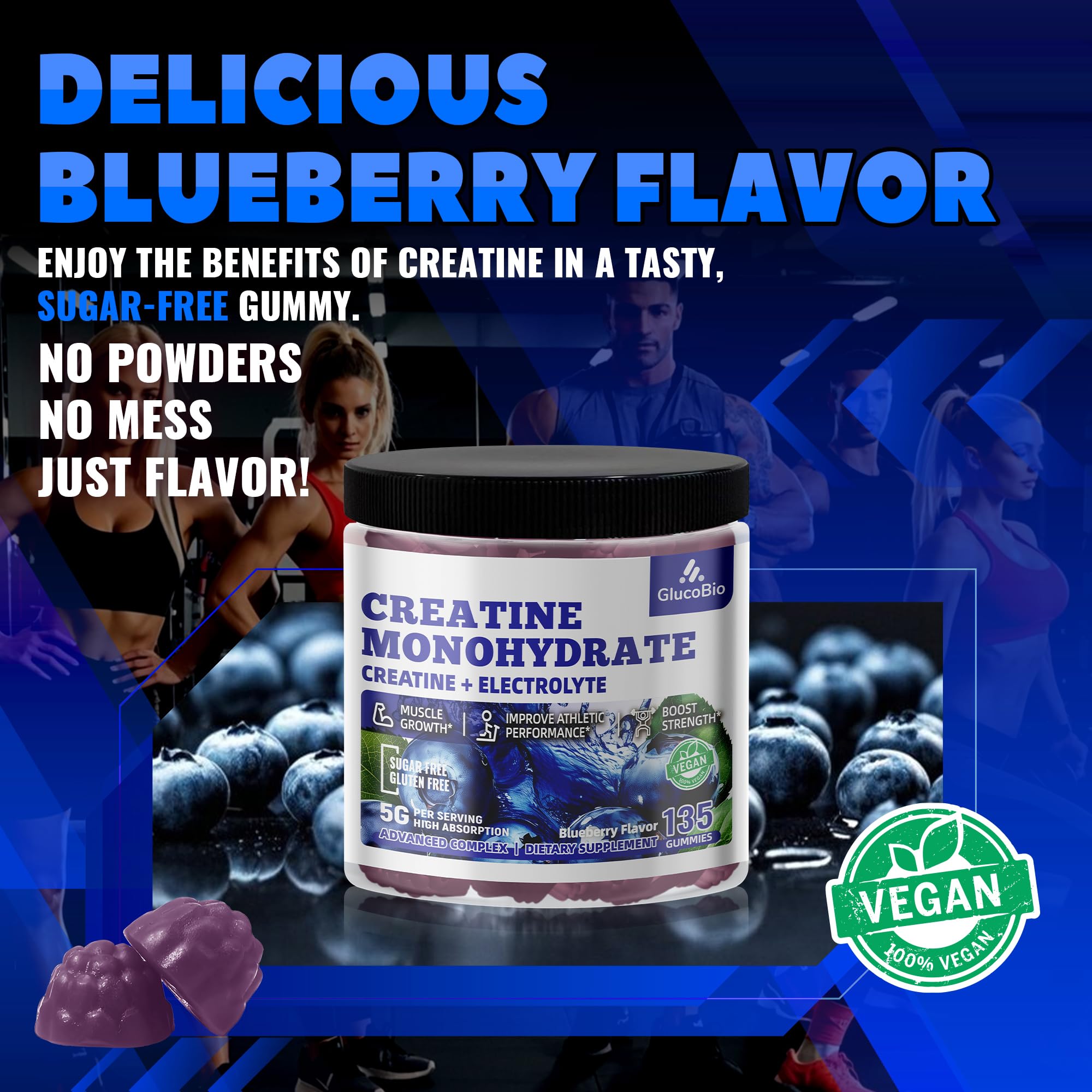 GlucoBio Creatine Monohydrate Gummies bottle side view