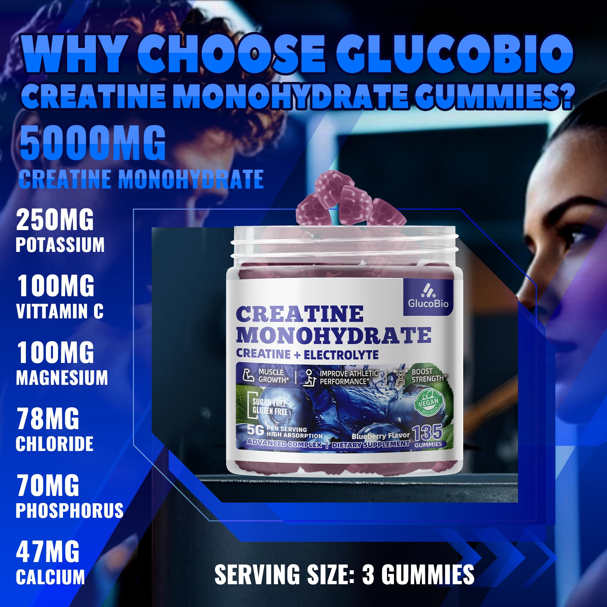 GlucoBio Creatine Monohydrate Gummies close-up of gummies