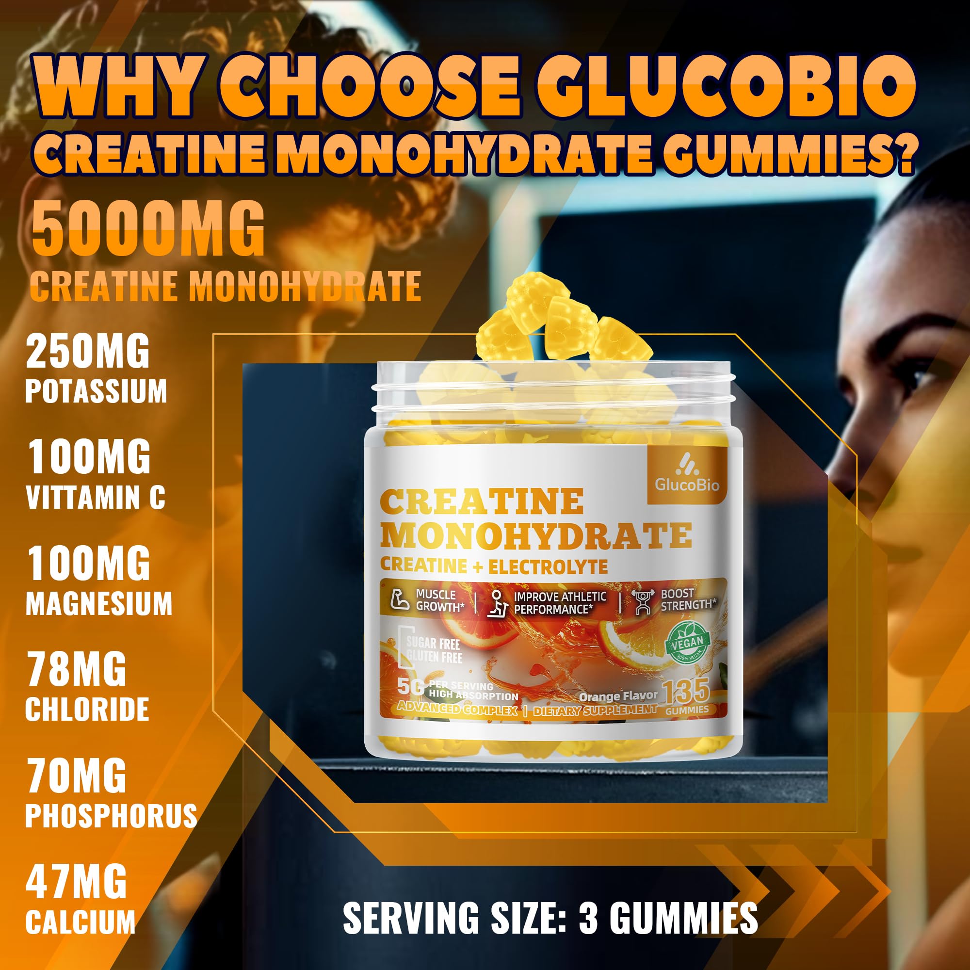 GlucoBio Creatine Monohydrate Gummies side view with label