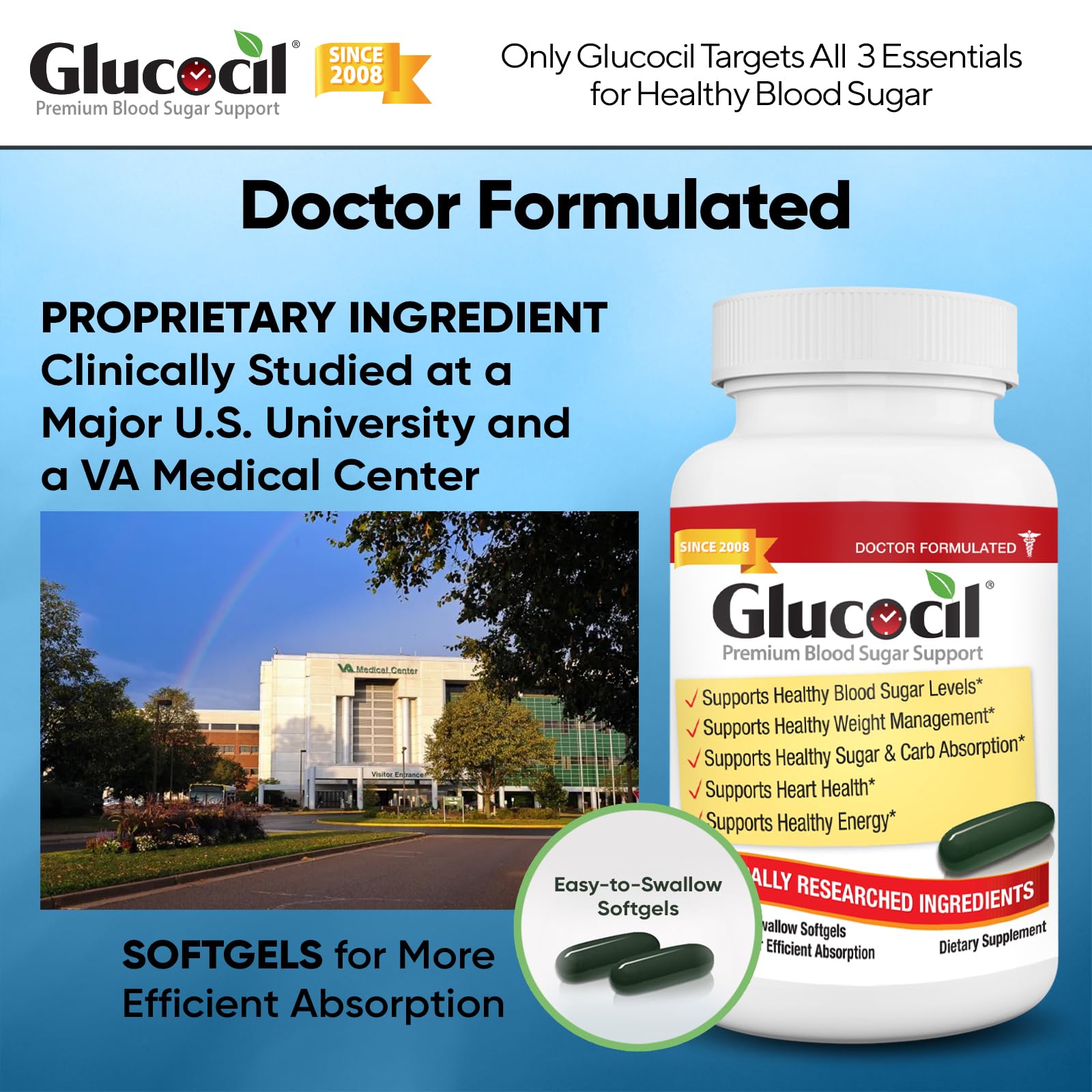 Glucocil Blood Sugar Support Softgels on a kitchen counter