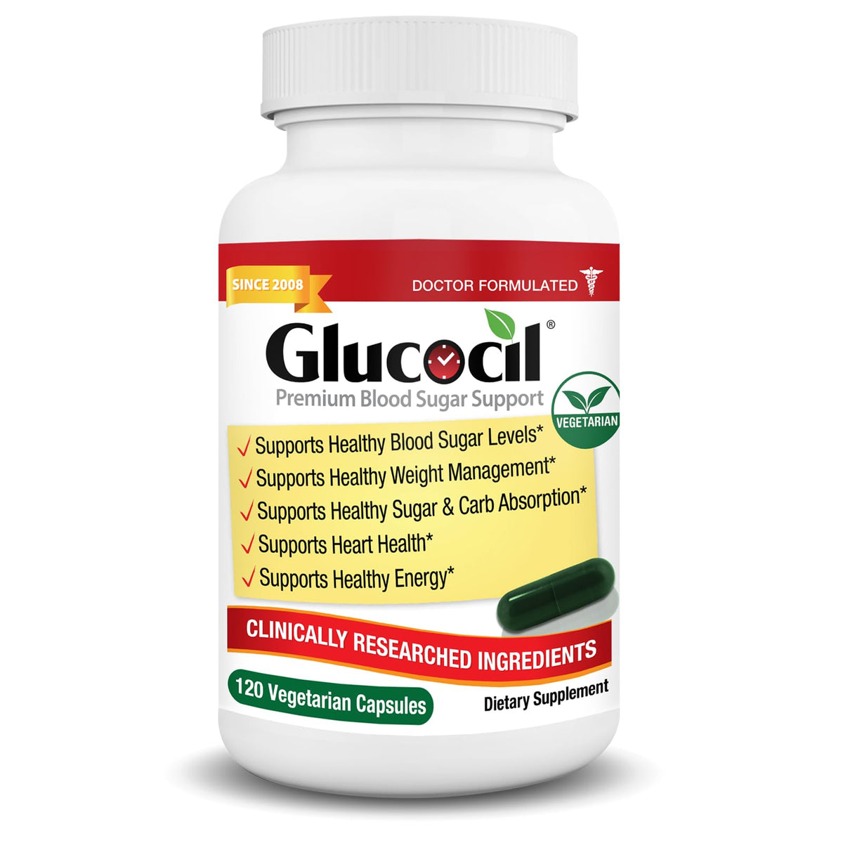 Glucocil Blood Sugar Support Supplement front view with packaging