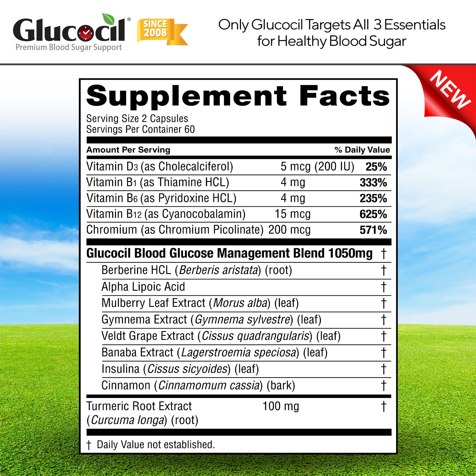 Glucocil Blood Sugar Support Supplement with a measuring spoon