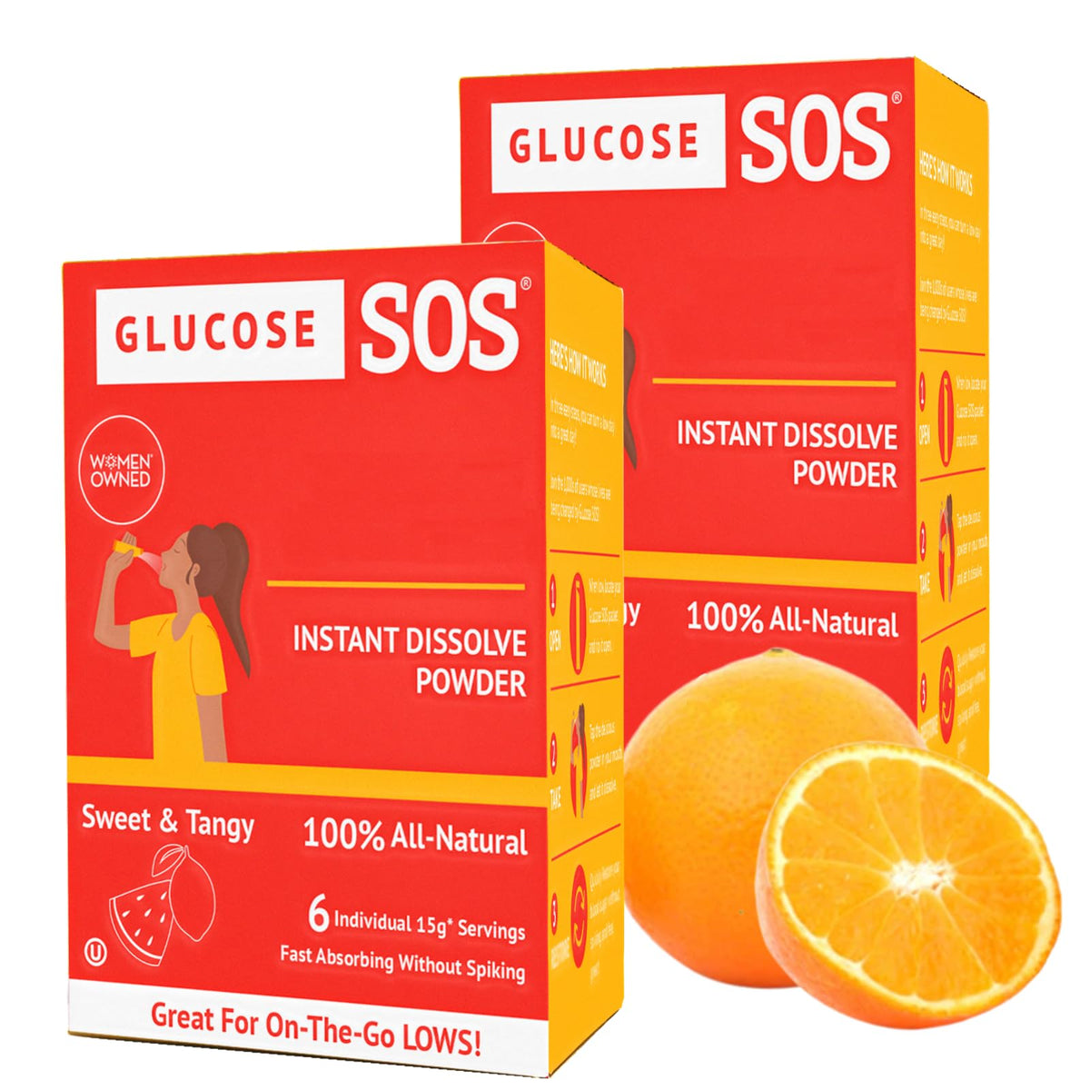 Glucose SOS Glucose Powder front view with assorted sachets