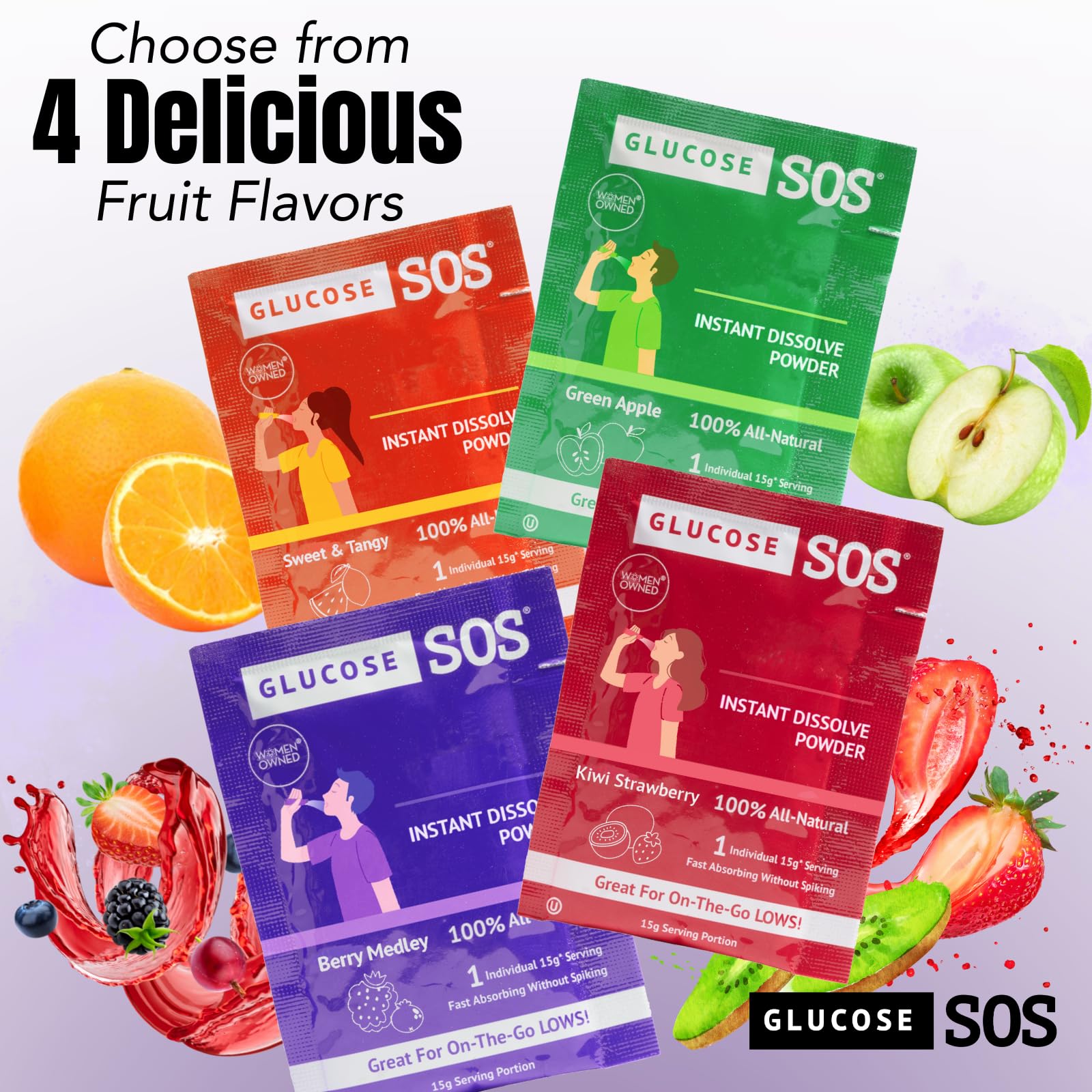 Glucose SOS sachets displayed in a pocket for portability