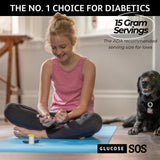 Glucose SOS sachets on a table with a refreshing drink