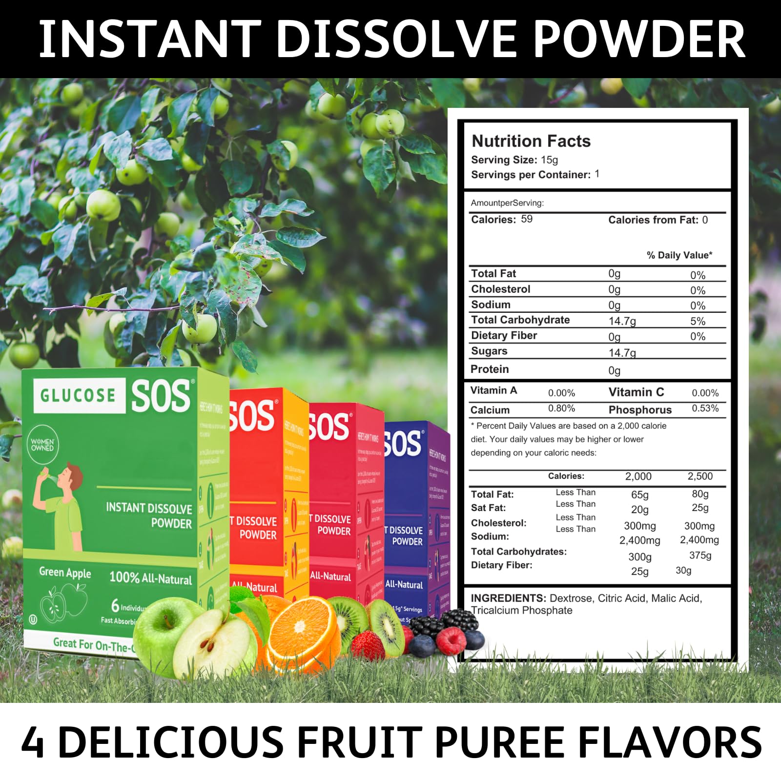 Glucose SOS sachets showing fast-absorption technology