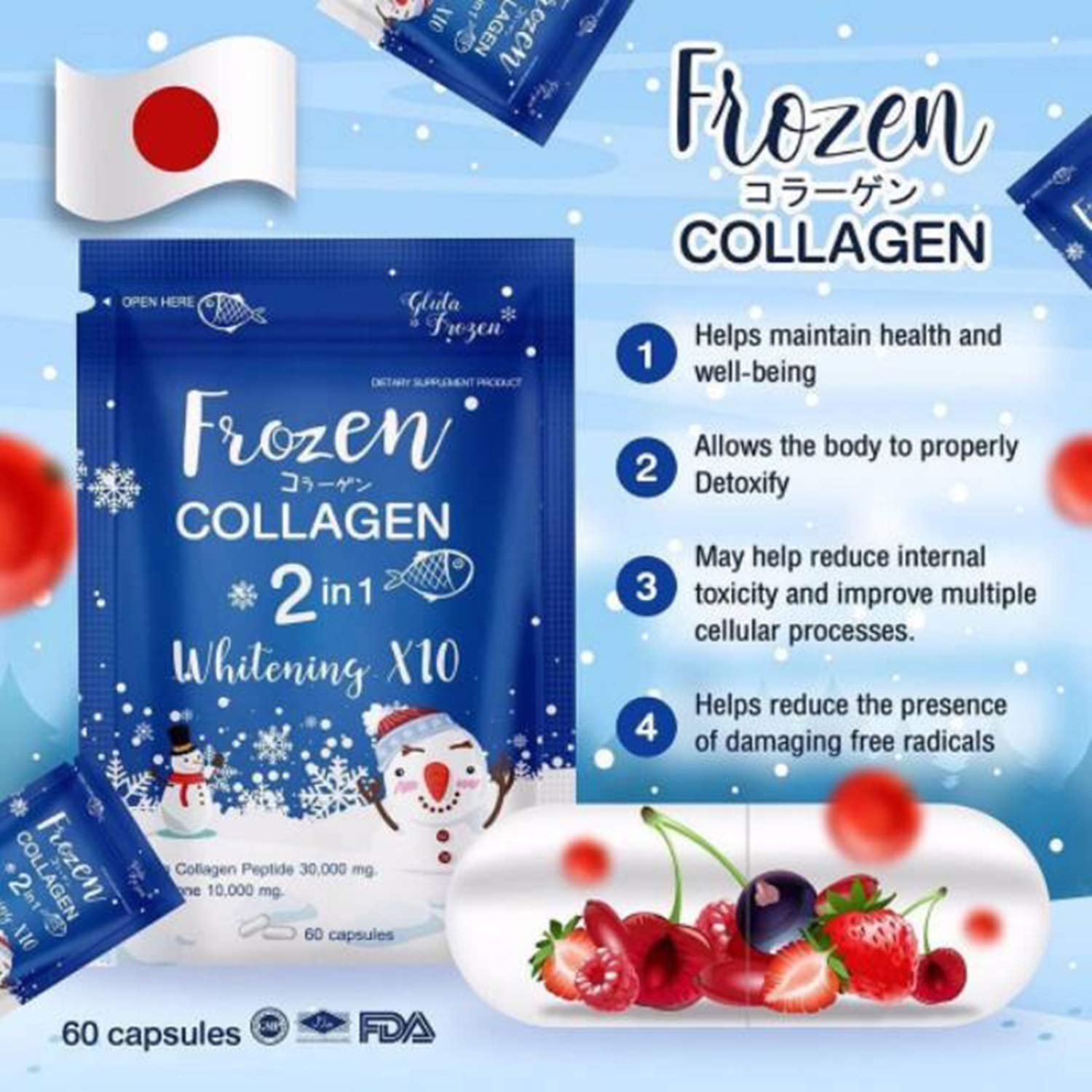 Gluta Frozen Collagen 9000mg capsules packaging side view