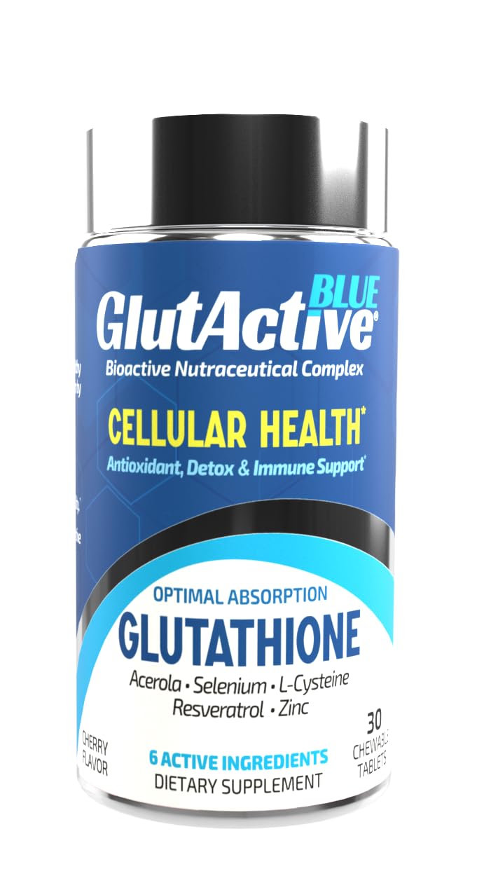 GlutActive Blue chewable supplement cherry flavour front view