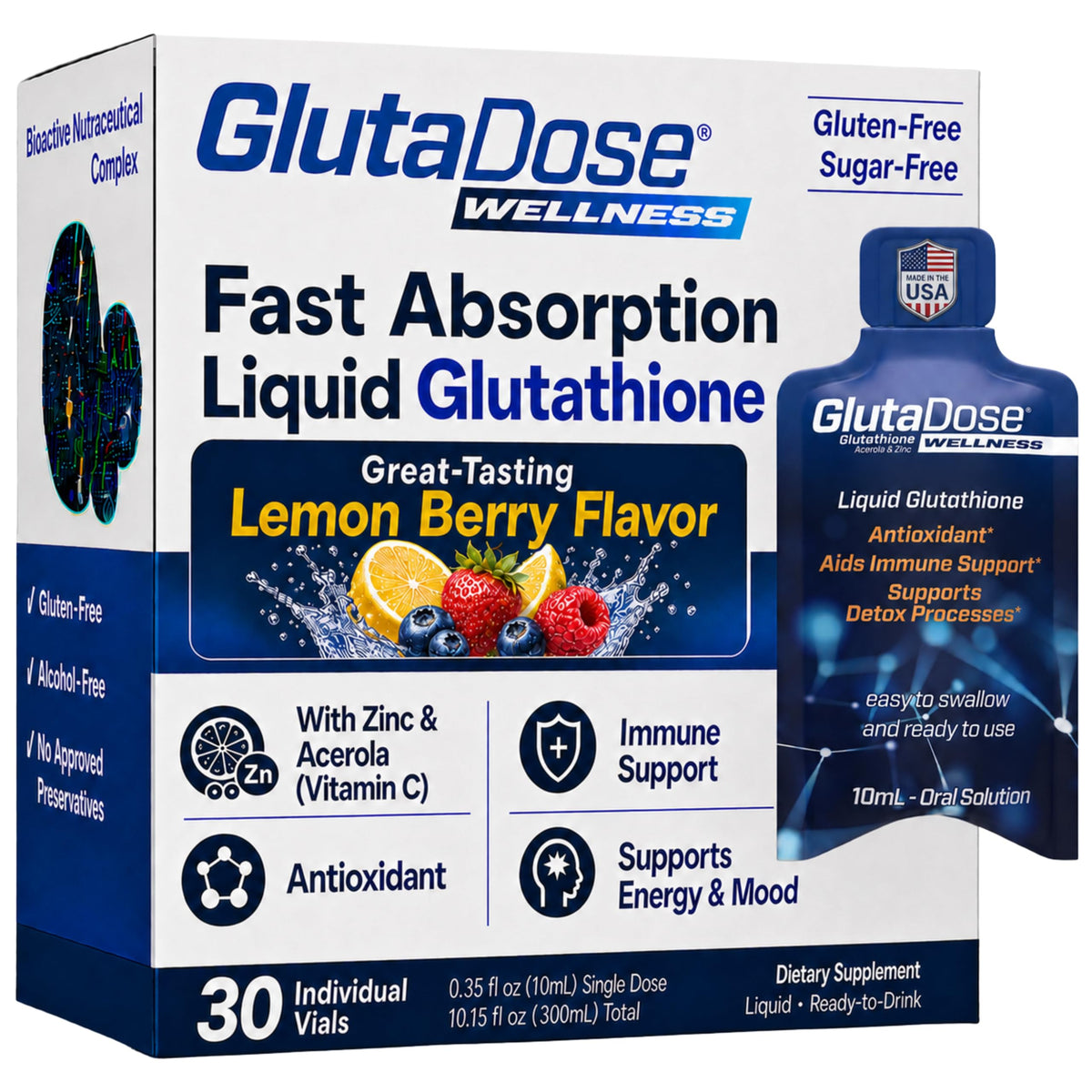 GlutaDose blended vitamin and mineral supplement bottle front view