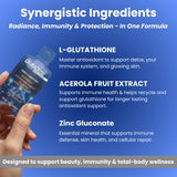 GlutaDose blended vitamin and mineral supplement liquid inside glass