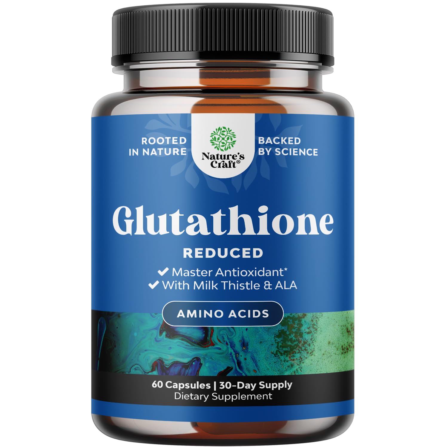 Glutathione Milk Thistle Supplement 1000mg 60 Capsules front view