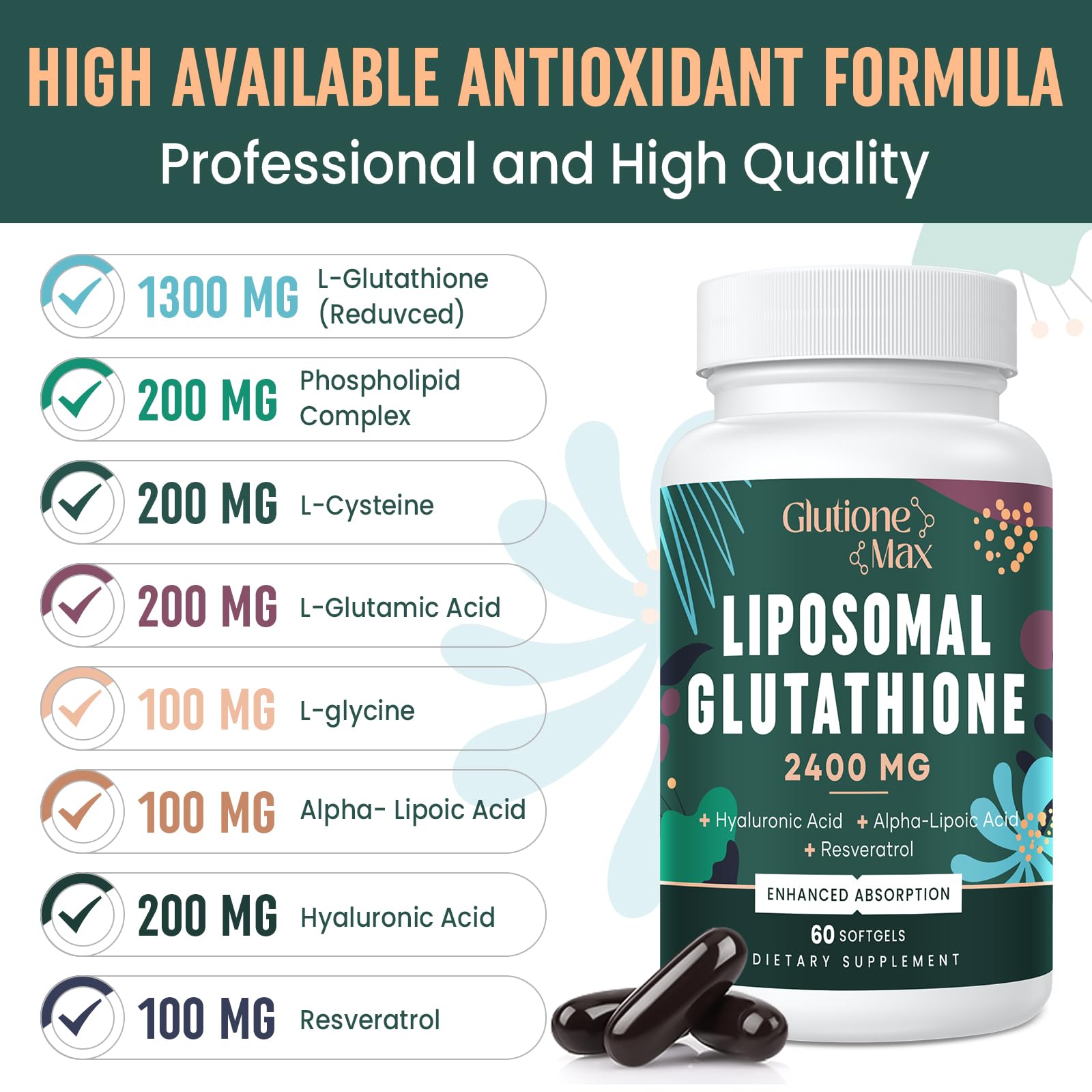 GlutioneMax Liposomal Glutathione Supplement ingredients list