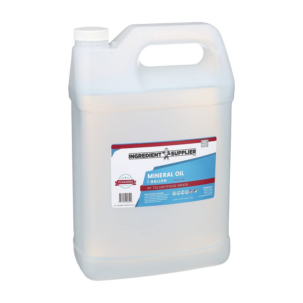 Glycerin Supplier Mineral Oil 1 Gallon jug on wooden surface