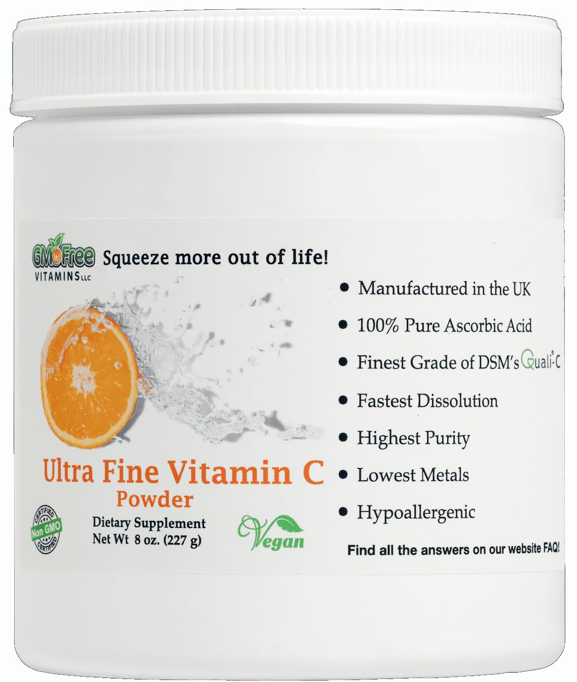 GMOFreeVitamins Ultra Fine Vitamin C Powder 227g front view