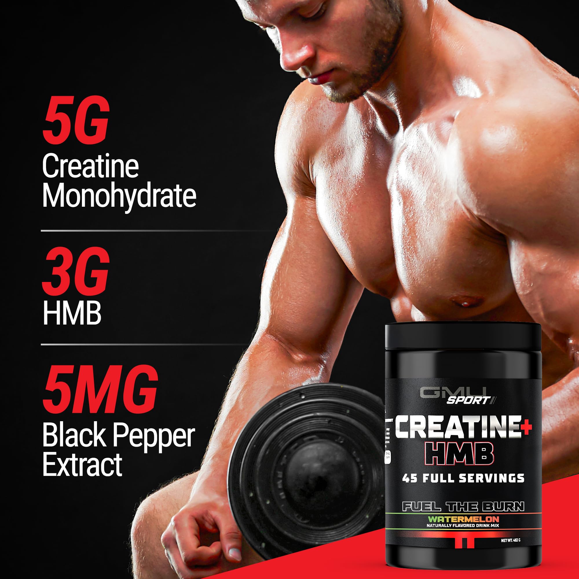 GMU SPORT Creatine Monohydrate 45 servings with water bottle