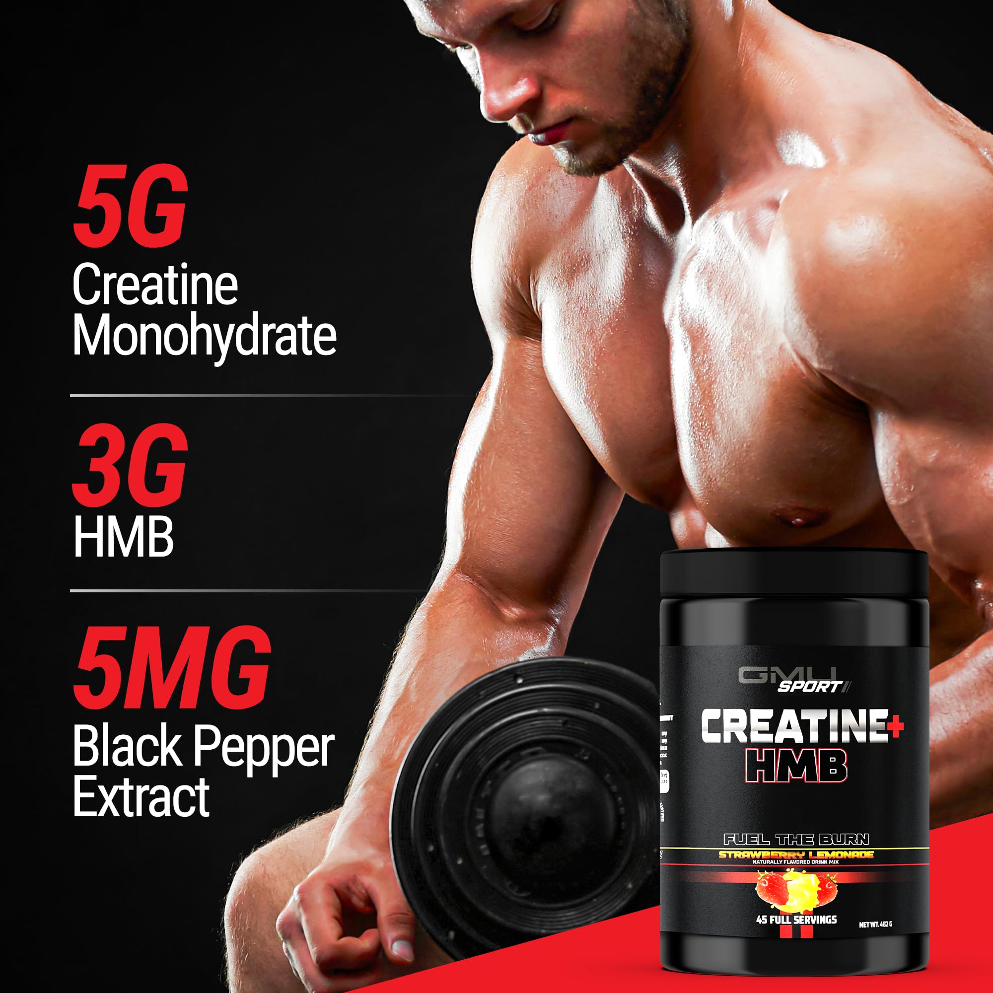 GMU SPORT Creatine Monohydrate 540g packaging side view