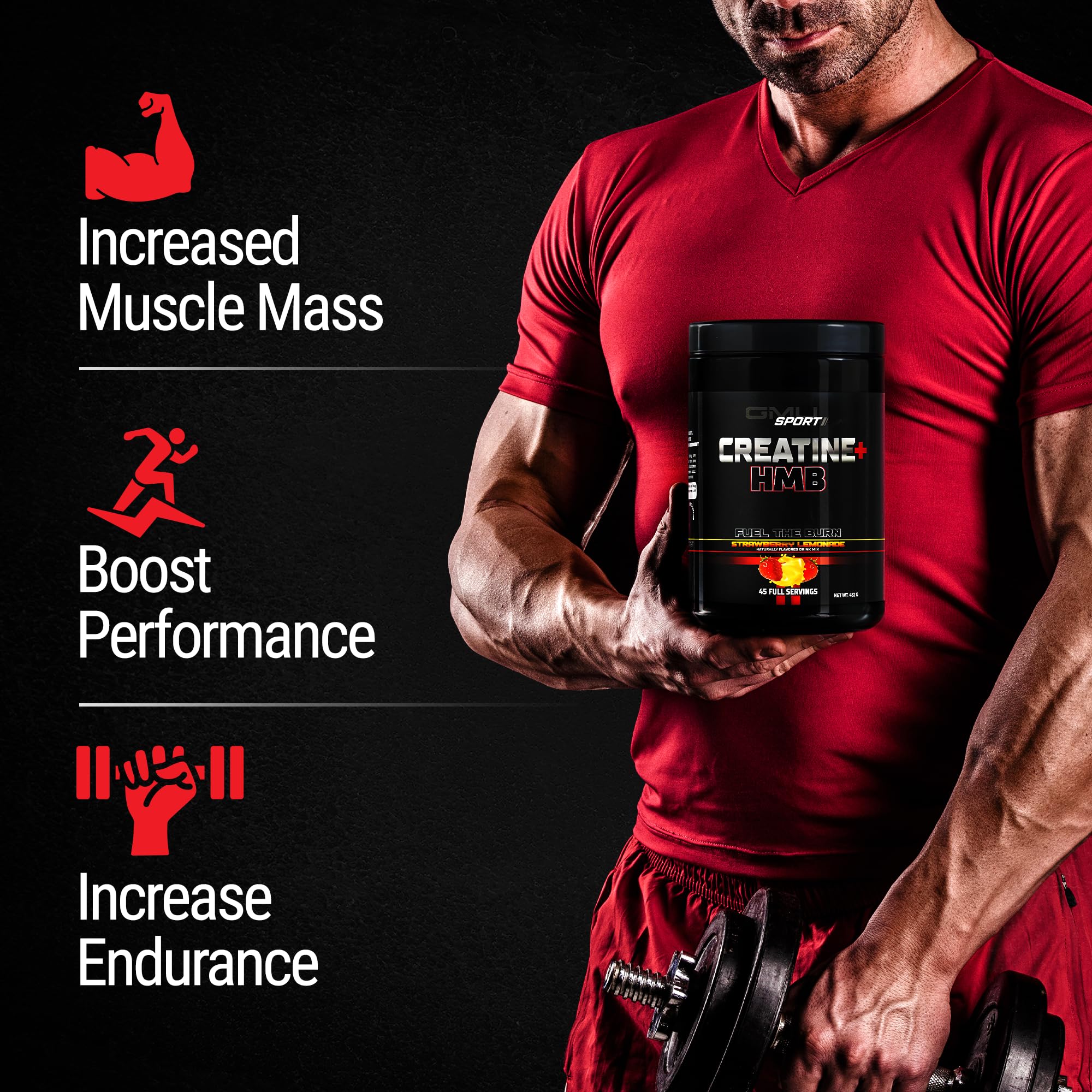 GMU SPORT Creatine Monohydrate scoop with powder