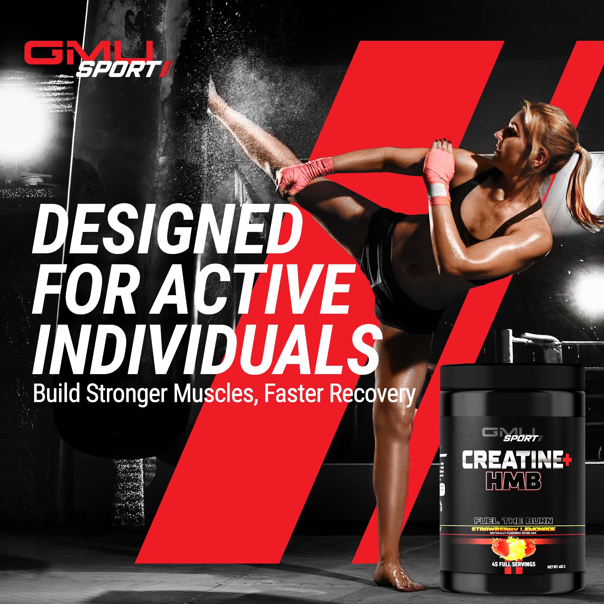 GMU SPORT Creatine Monohydrate watermelon flavour close-up