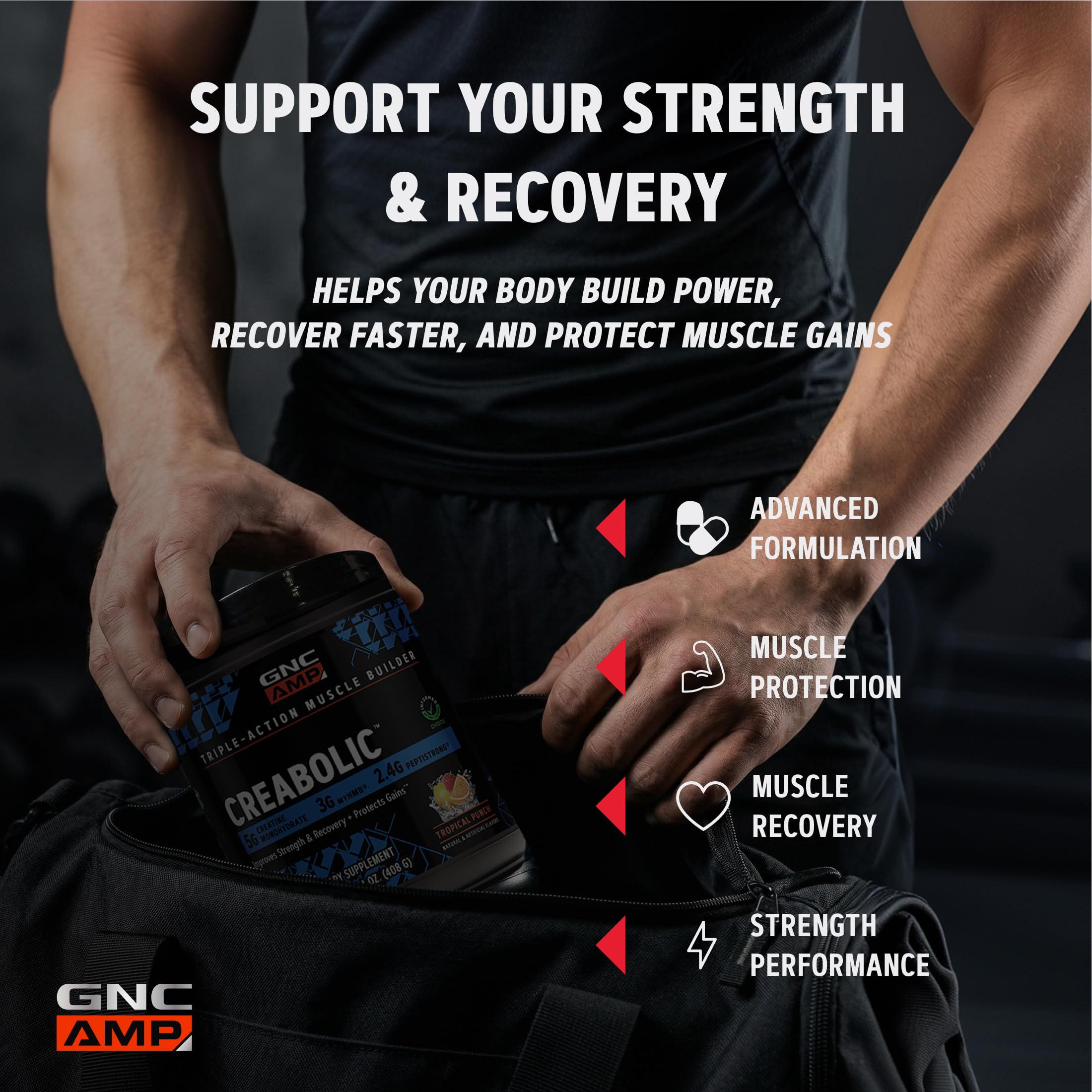 GNC AMP Creabolic 490g scoop and powder