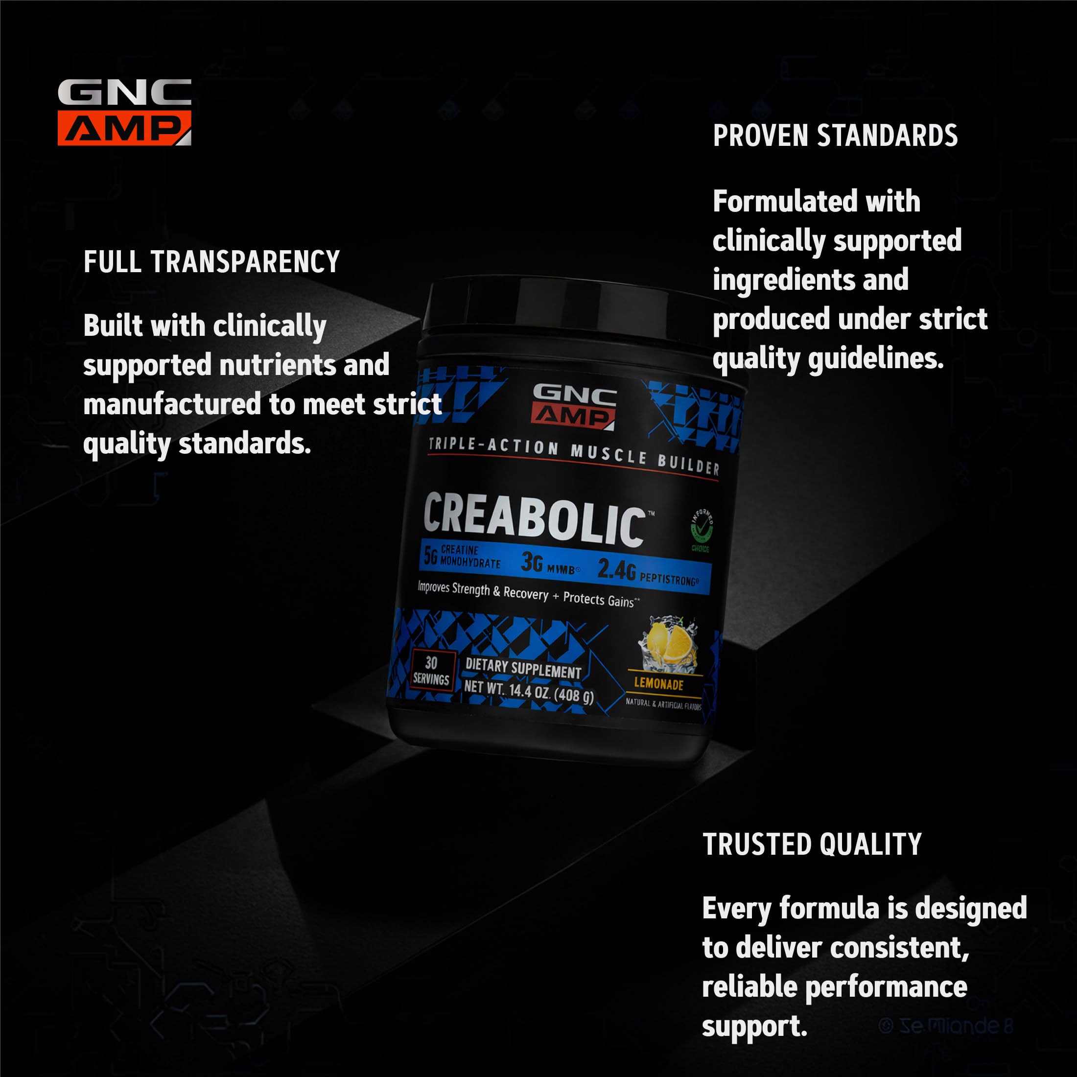GNC AMP Creabolic Creatine Powder 481g with gym equipment