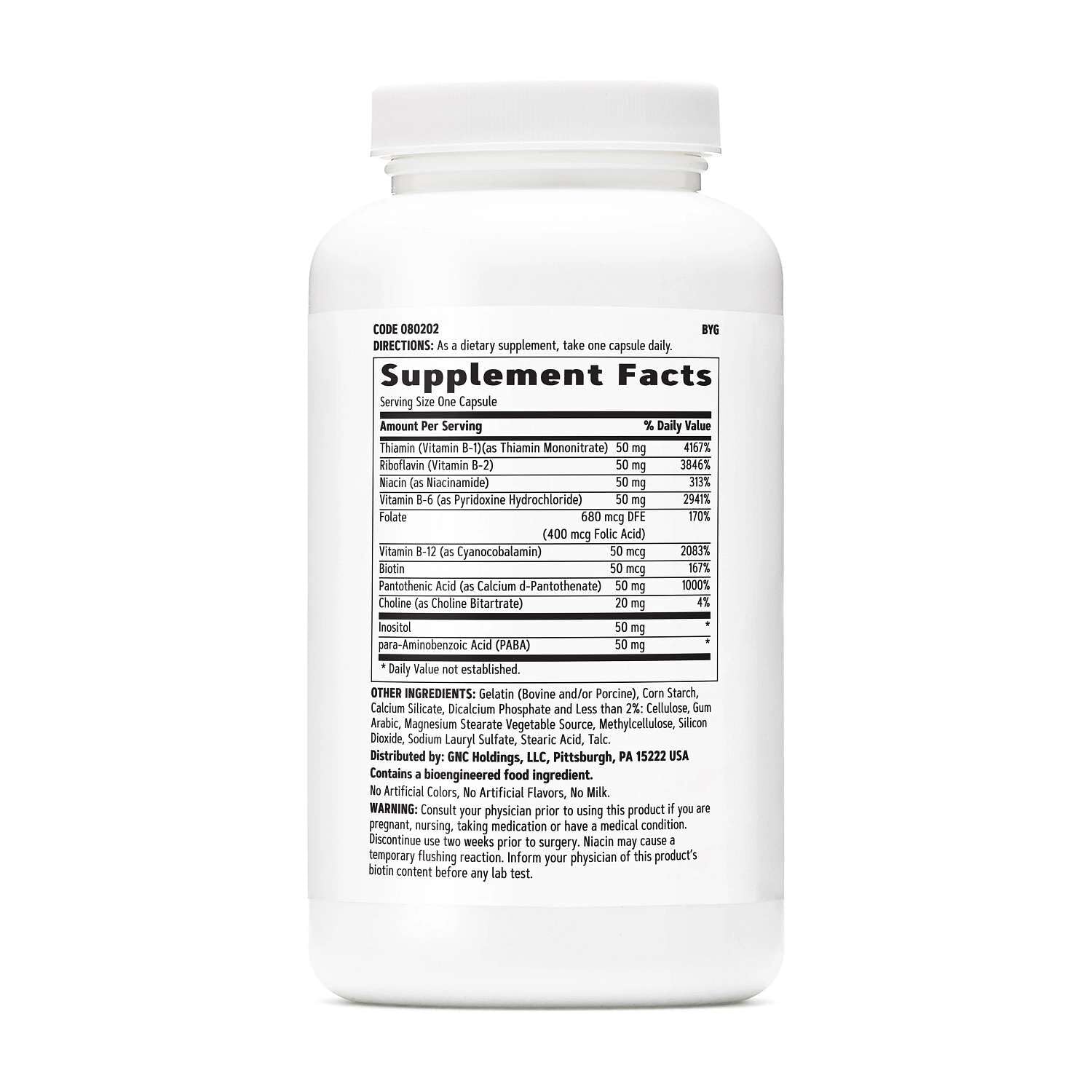 GNC B Complex 50 Capsules side view showing capsule count